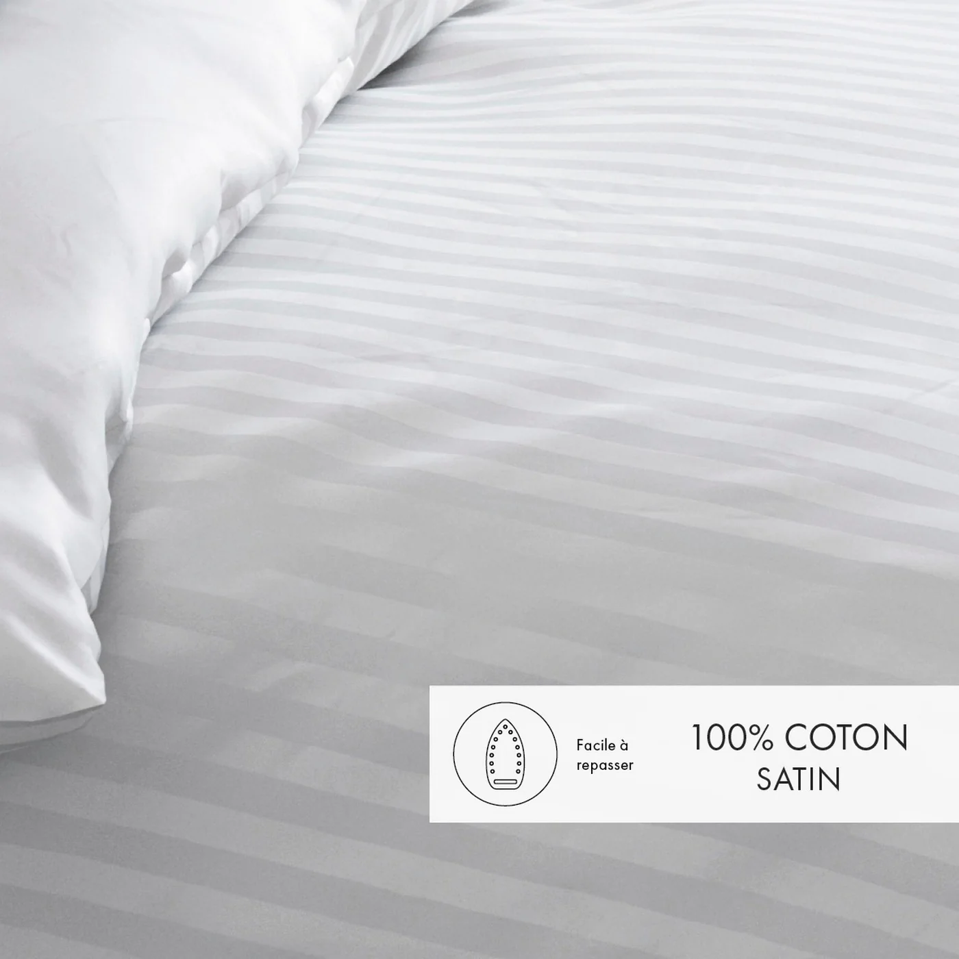 Housse De Couette + Taies D'Oreiller Satin De Coton Rayure Tissé Dobby - Blanc - Dobby Stripe Woven - Image 2