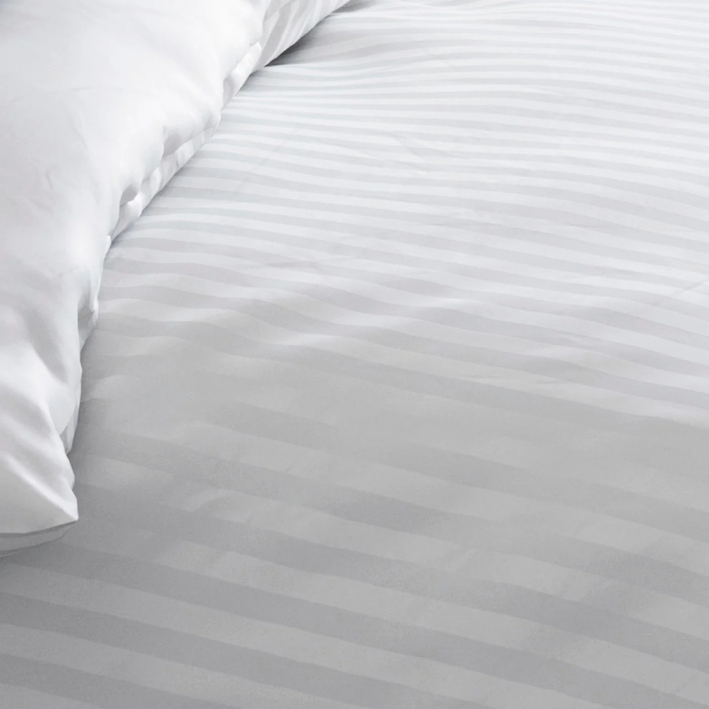 Housse De Couette + Taies D'Oreiller Satin De Coton Rayure Tissé Dobby - Blanc - Dobby Stripe Woven - Image 4