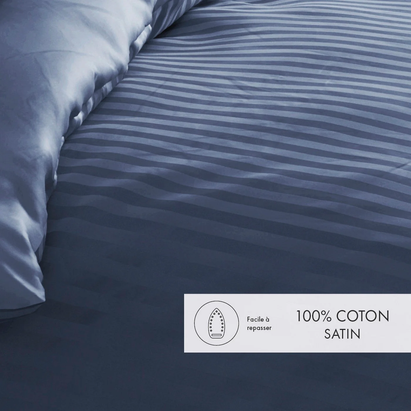 Housse De Couette + Taies D'Oreiller Satin De Coton Rayure Tissé Dobby - Bleu - Dobby Stripe Woven - Image 2