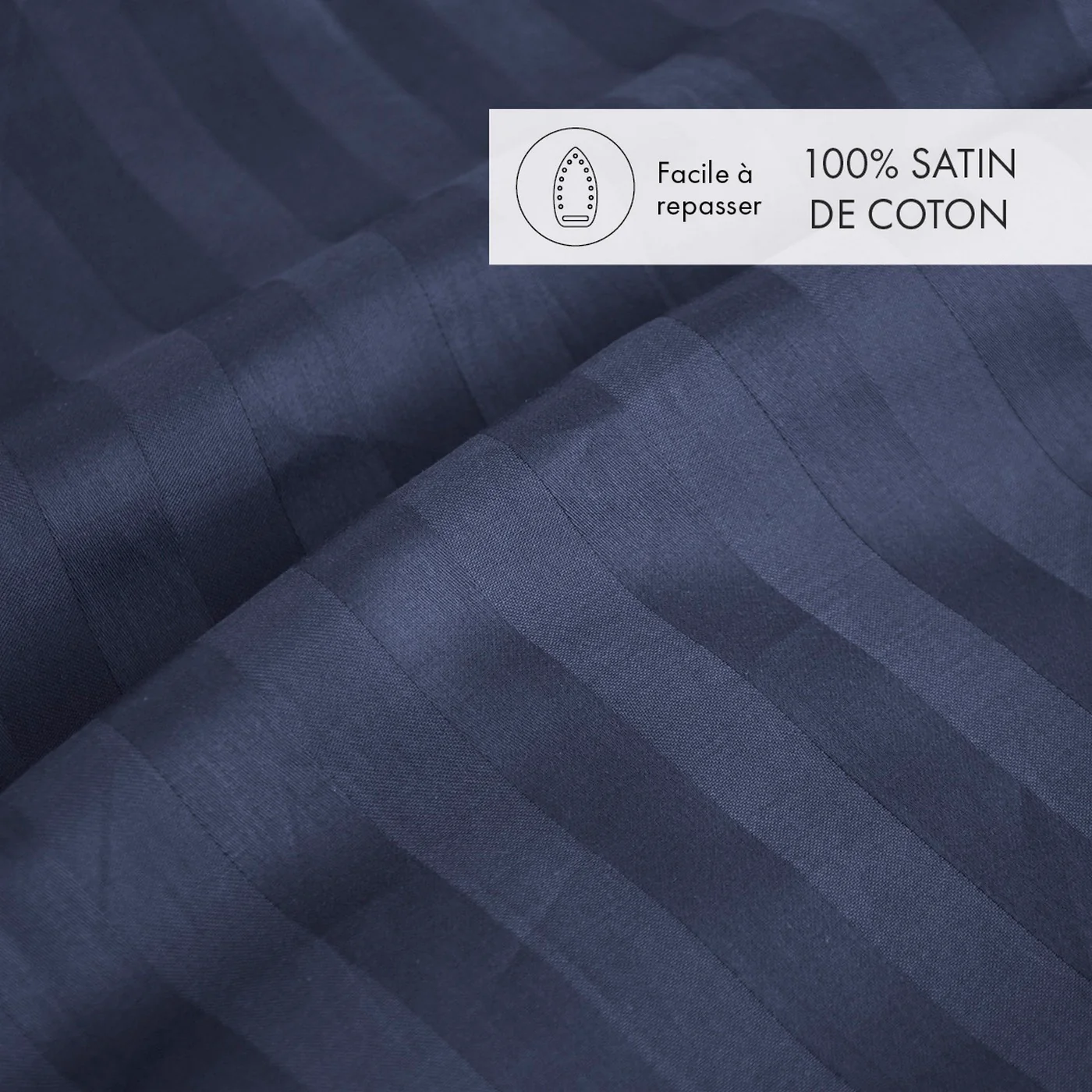 Housse De Couette + Taies D'Oreiller Satin De Coton Rayure Tissé Dobby - Bleu Foncé - Dobby Stripe Woven - Image 2