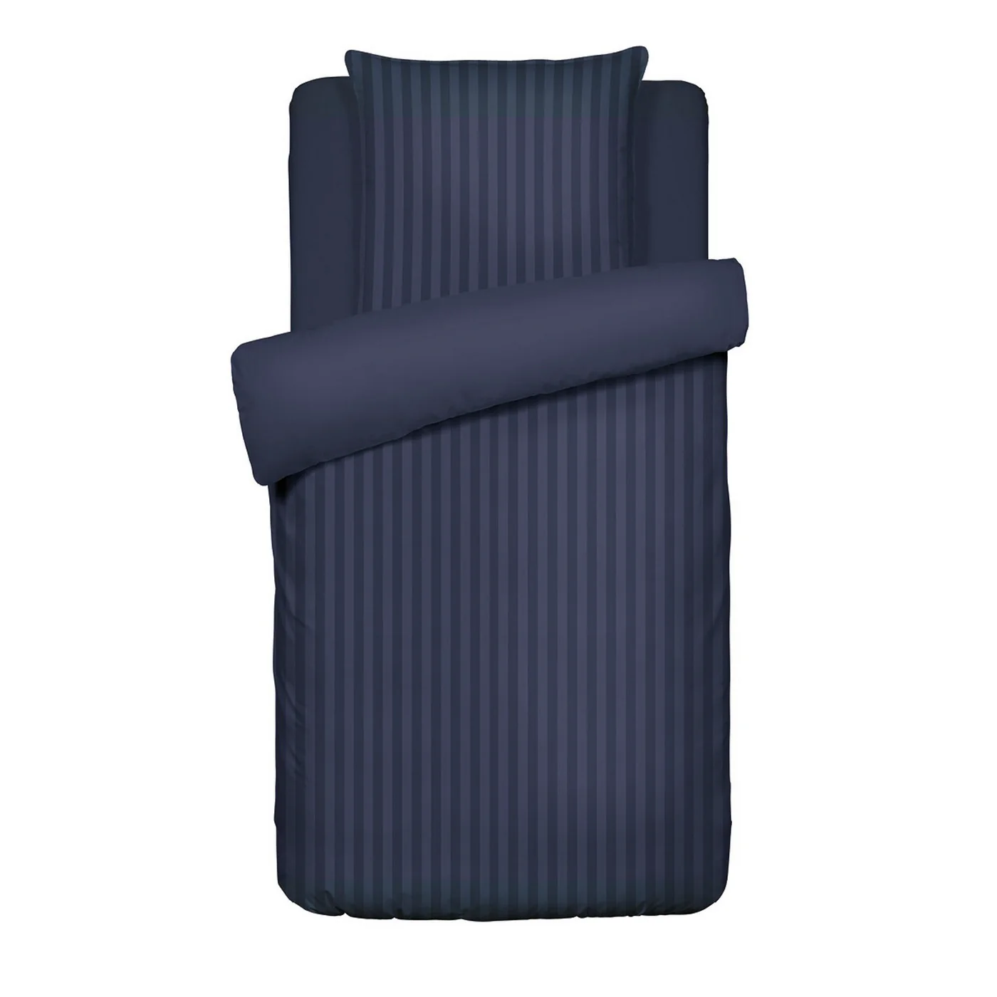 Housse De Couette + Taies D'Oreiller Satin De Coton Rayure Tissé Dobby - Bleu Foncé - Dobby Stripe Woven - Image 6