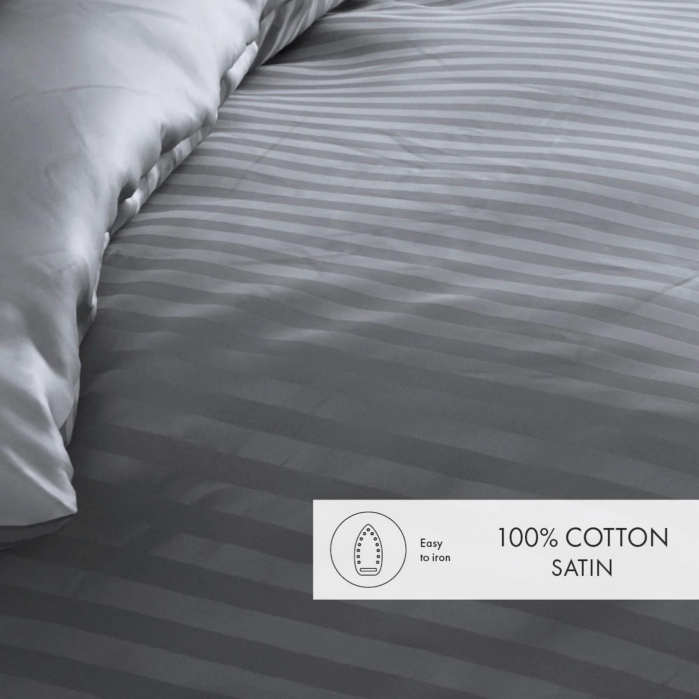 Housse De Couette + Taies D'Oreiller Satin De Coton Rayure Tissé Dobby - Gris Foncé - Dobby Stripe Woven - Image 3