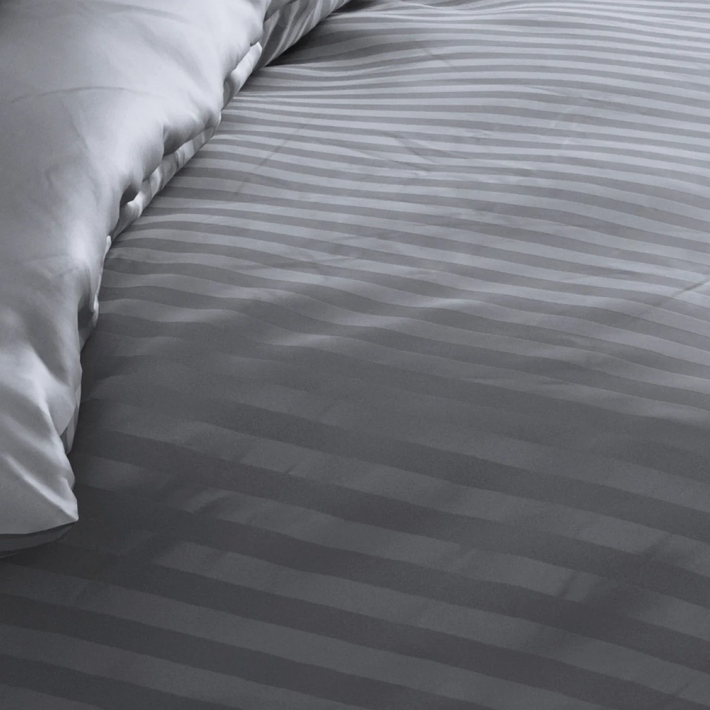 Housse De Couette + Taies D'Oreiller Satin De Coton Rayure Tissé Dobby - Gris Foncé - Dobby Stripe Woven - Image 4