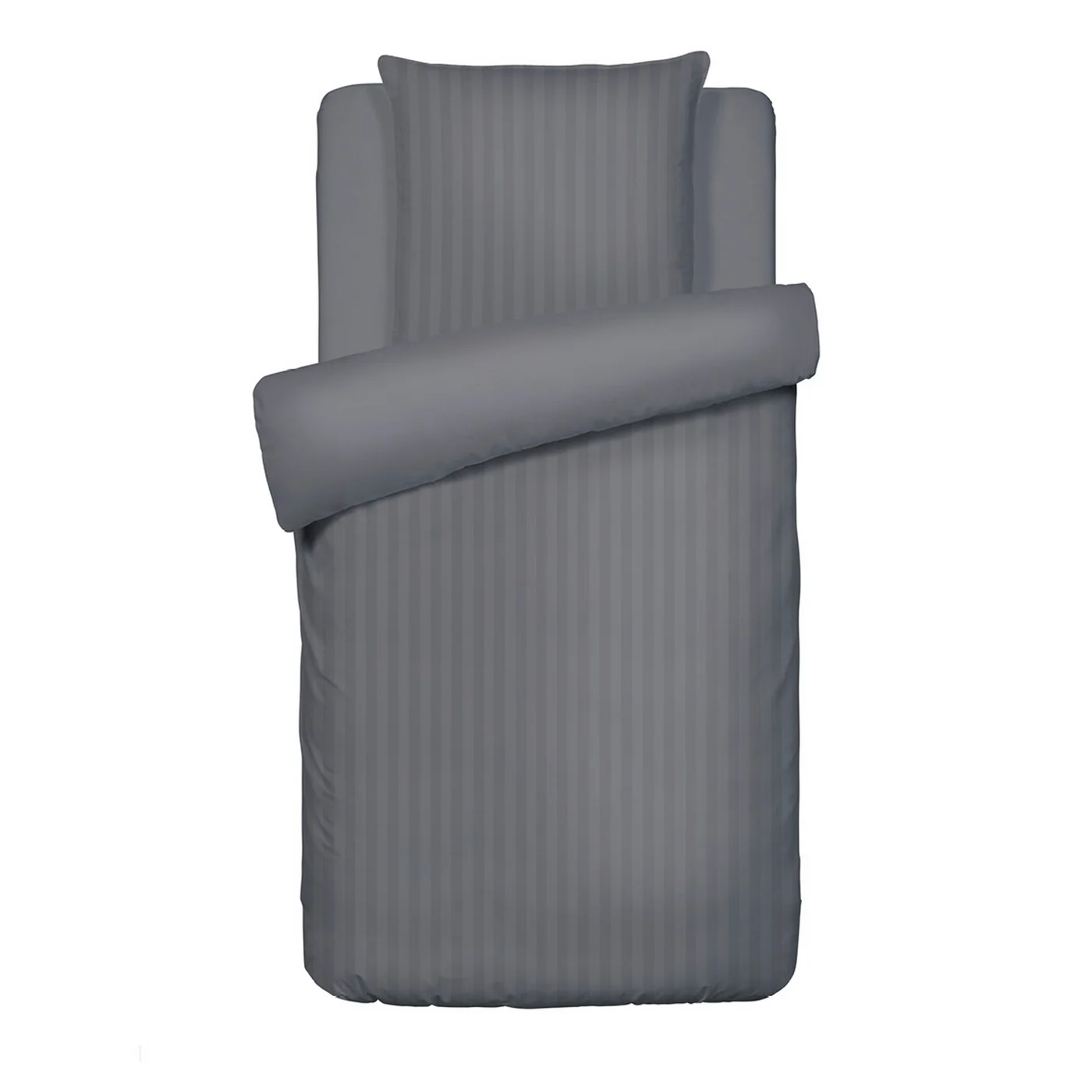 Housse De Couette + Taies D'Oreiller Satin De Coton Rayure Tissé Dobby - Gris Foncé - Dobby Stripe Woven - Image 5