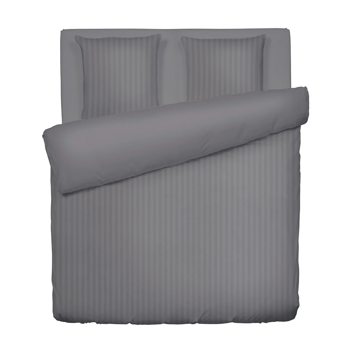 Housse De Couette + Taies D'Oreiller Satin De Coton Rayure Tissé Dobby - Gris Foncé - Dobby Stripe Woven - Image 6