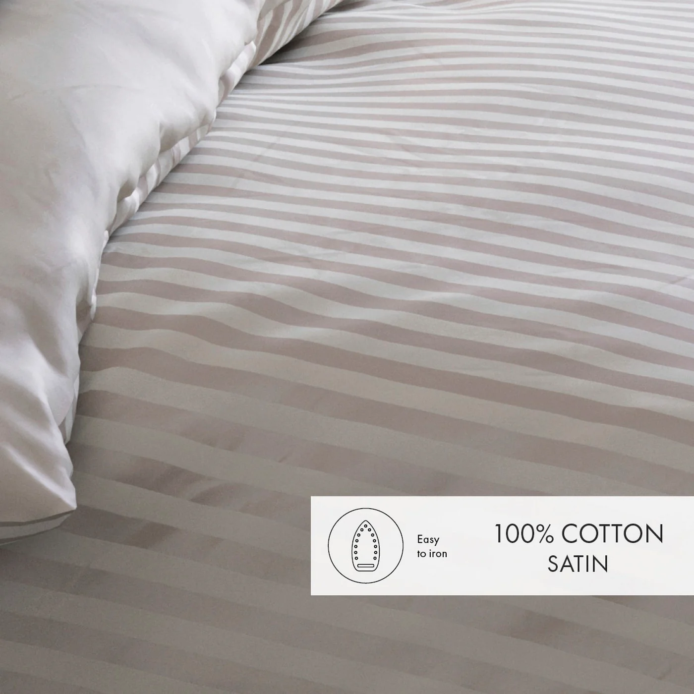 Housse De Couette + Taies D'Oreiller Satin De Coton Rayure Tissé Dobby - Taupe - Dobby Stripe Woven - Image 3