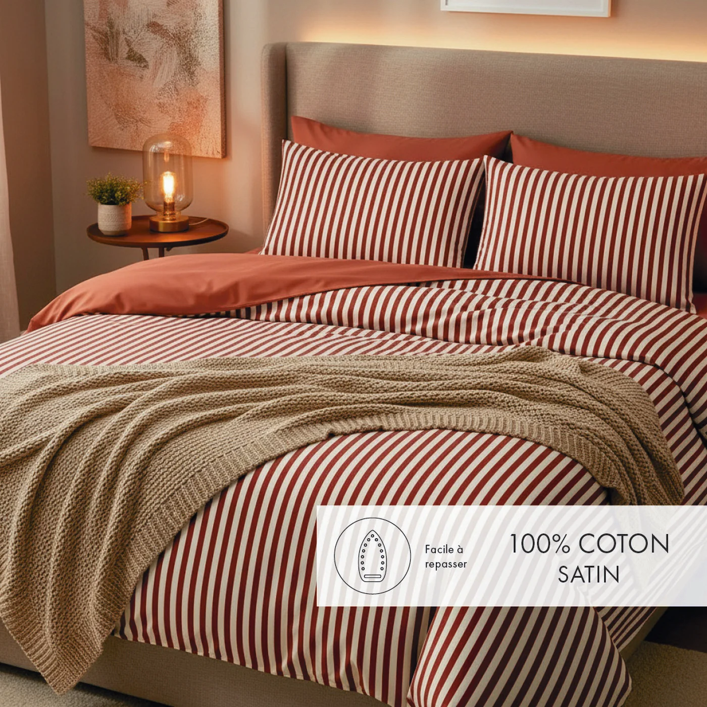 Housse De Couette + Taies D'Oreiller Satin De Coton - Rouge - Ysaline - Image 2