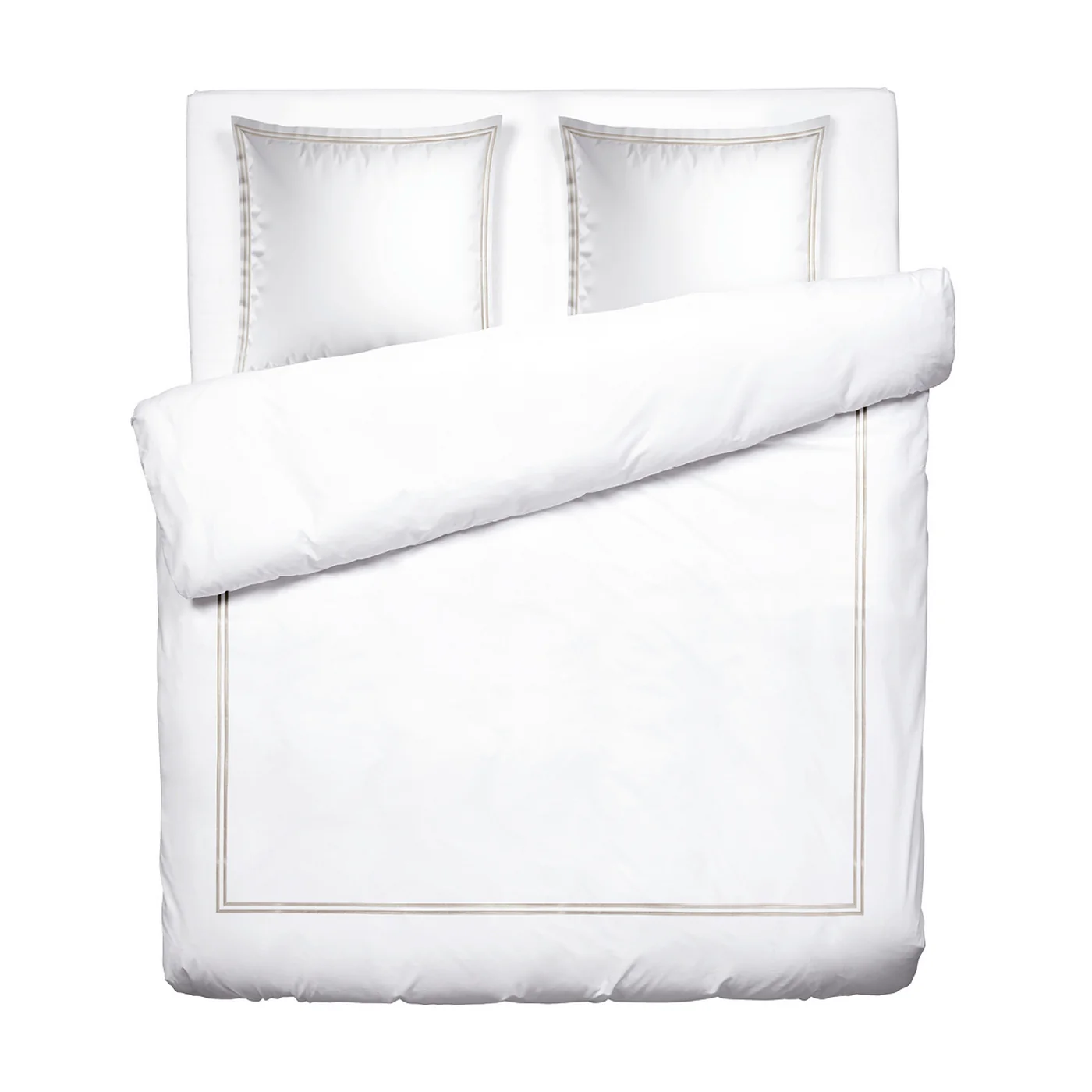 Housse De Couette + Taies D'Oreiller Satin De Coton - Taupe / Blanc - Nice - Image 6