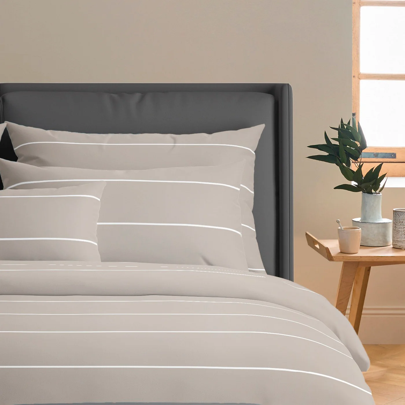 Housse De Couette + Taies D'Oreiller Satin De Coton - Taupe - Camille - Image 4