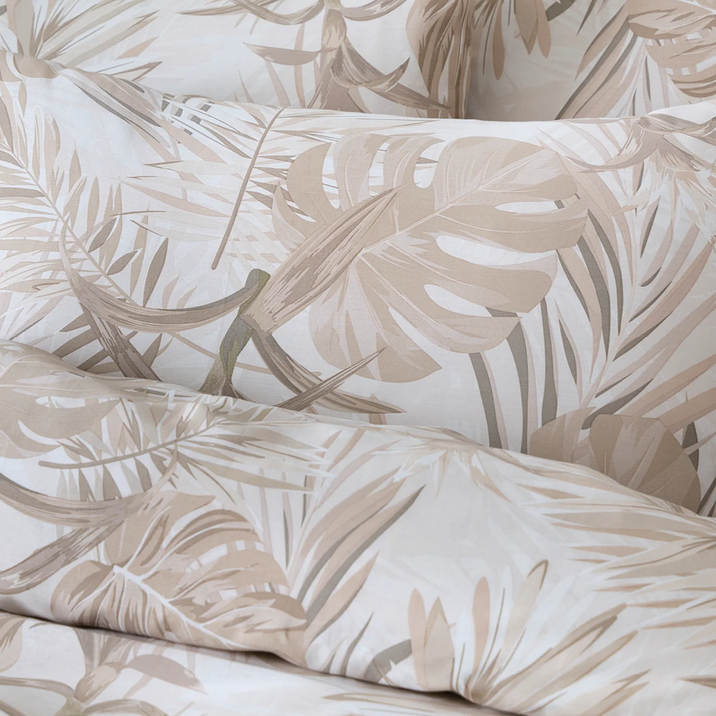 Housse De Couette + Taies D'Oreiller Satin De Coton - Taupe Clair - Tropical - Image 4