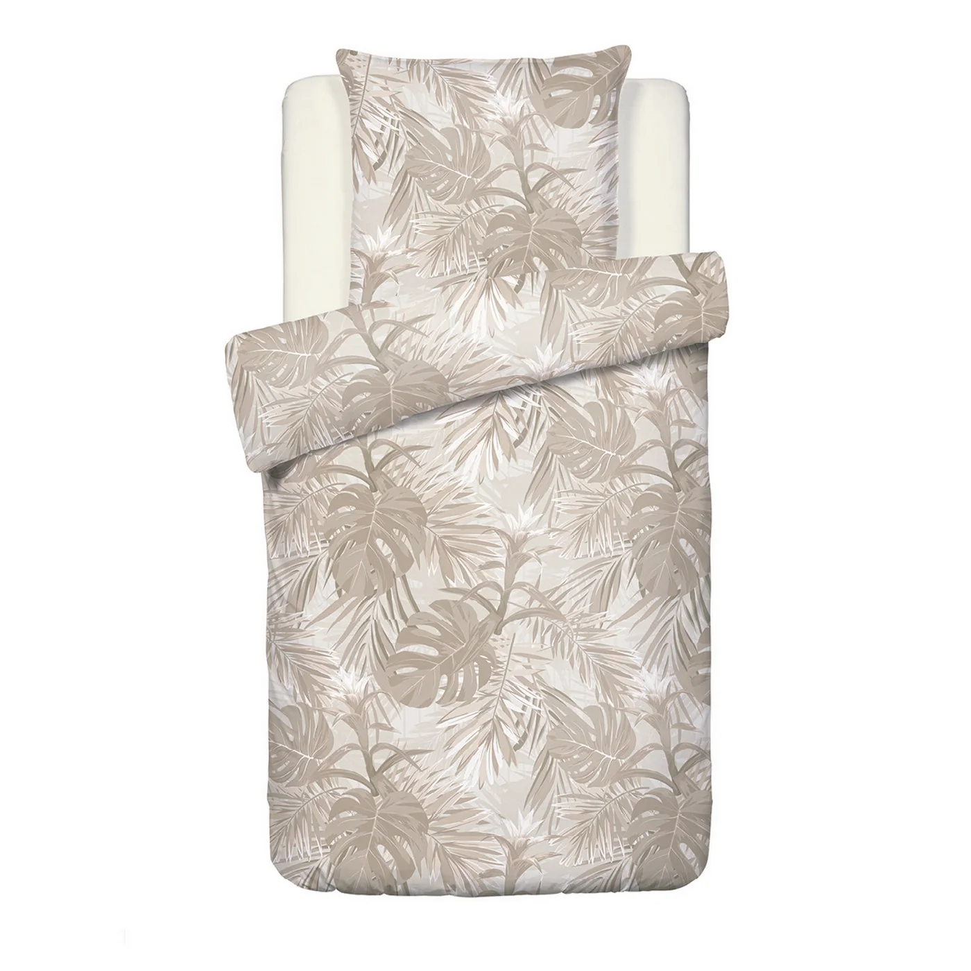 Housse De Couette + Taies D'Oreiller Satin De Coton - Taupe Clair - Tropical - Image 5