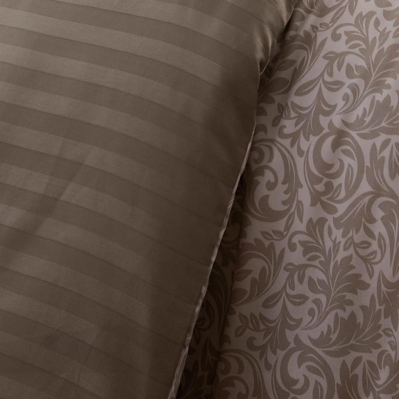 Housse De Couette + Taies D'Oreiller Satin De Coton - Taupe - Damask Floralia - Image 5