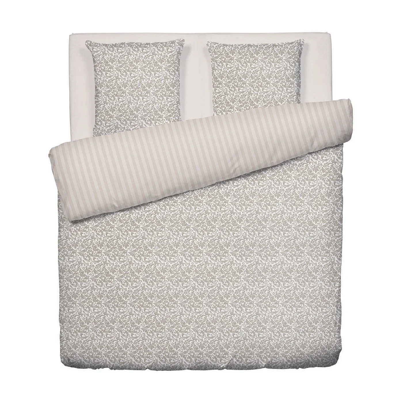 Housse De Couette + Taies D'Oreiller Satin De Coton - Taupe - Damask Floralia - Image 6