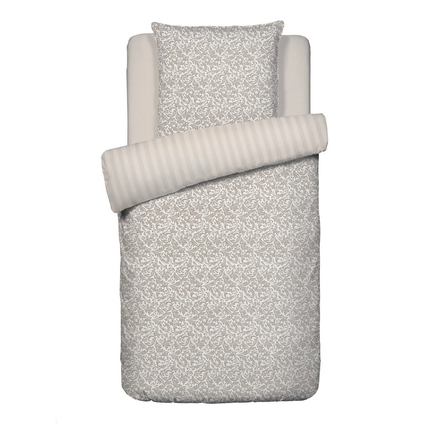 Housse De Couette + Taies D'Oreiller Satin De Coton - Taupe - Damask Floralia - Image 7