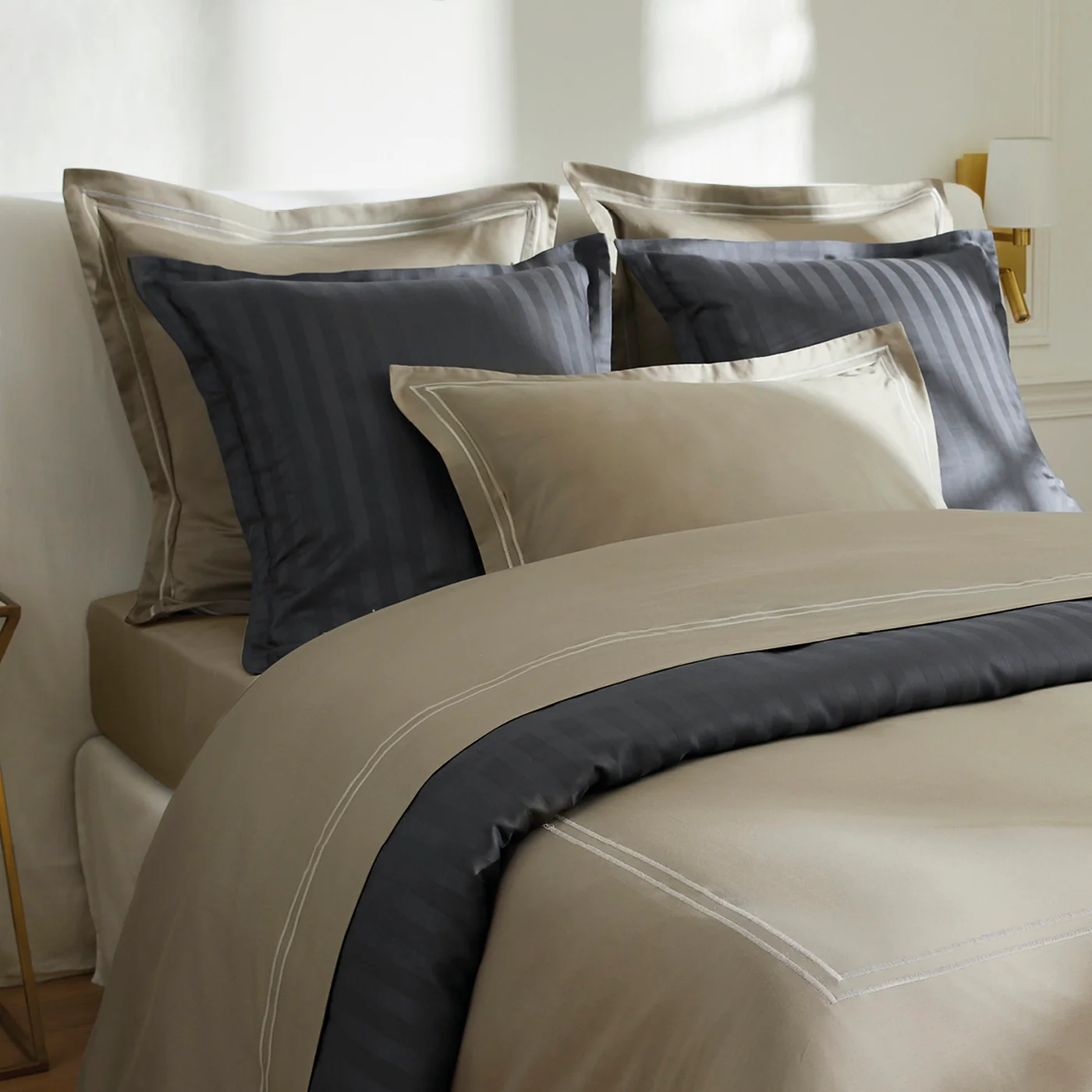 Housse De Couette + Taies D'Oreiller Satin De Coton - Taupe / Taupe - Nice - Image 5
