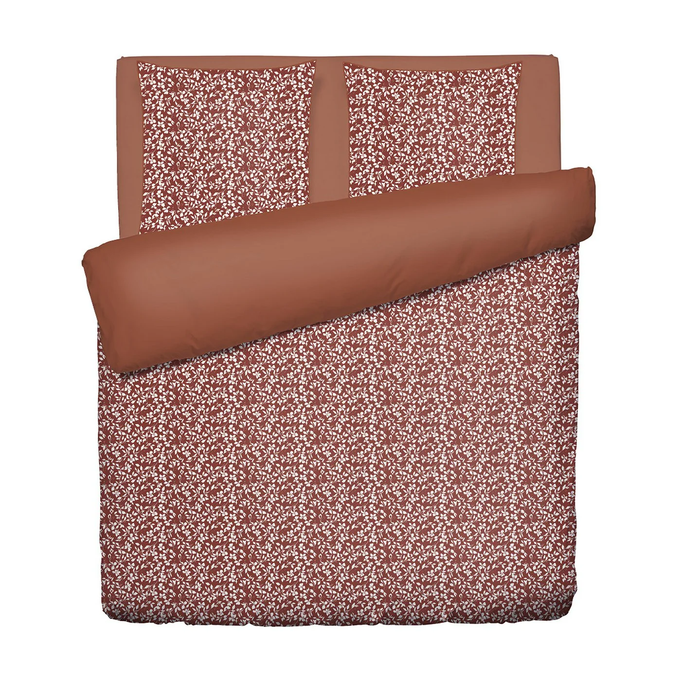 Housse De Couette + Taies D'Oreiller Satin De Coton - Terracotta - Floréal - Image 5