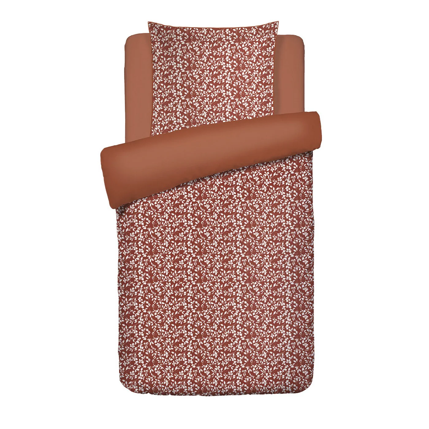Housse De Couette + Taies D'Oreiller Satin De Coton - Terracotta - Floréal - Image 6
