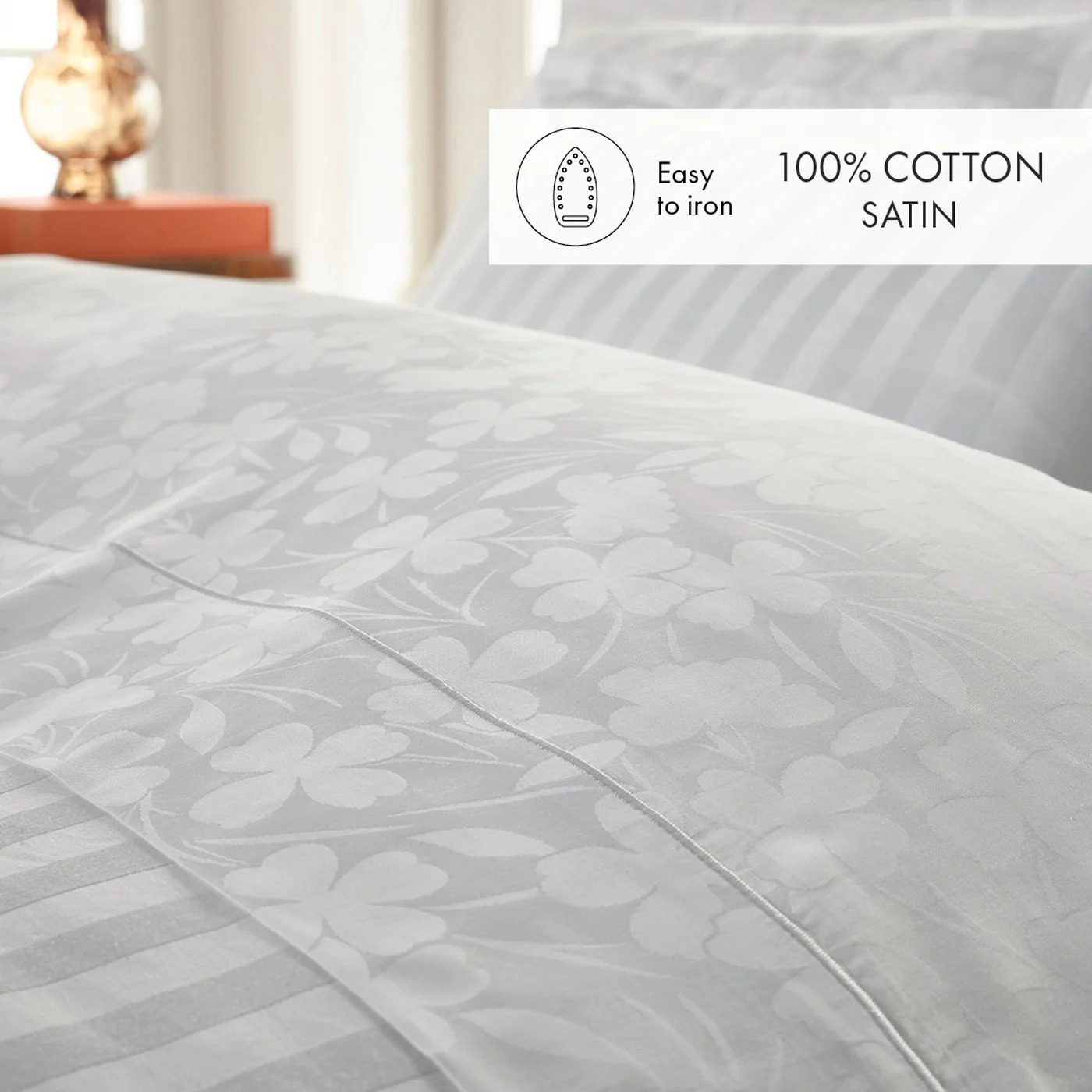 Housse De Couette + Taies D'Oreiller Satin De Coton Tissé Jacquard - Blanc - Petit Chêne - Image 4