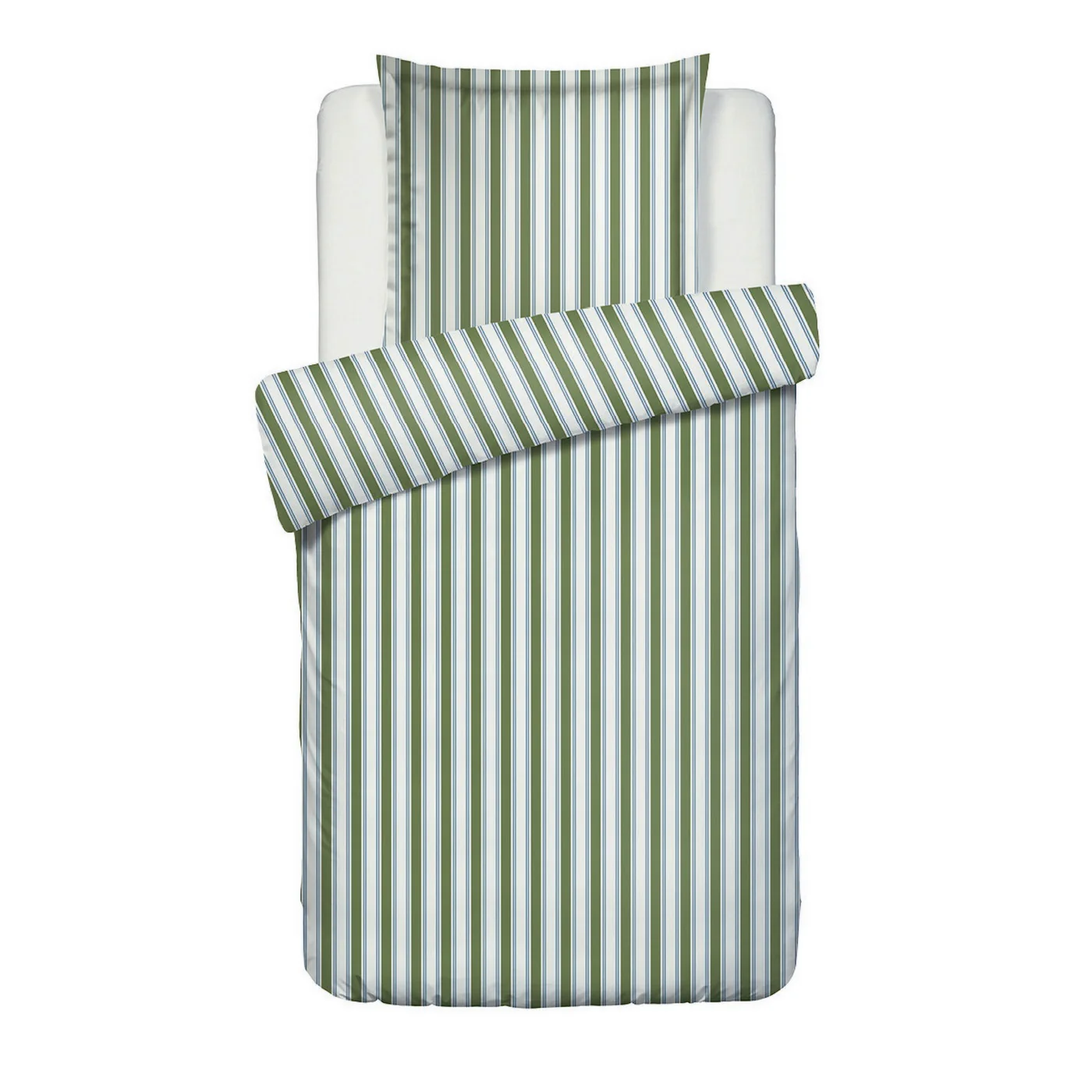 Housse De Couette + Taies D'Oreiller Satin De Coton - Vert / Bleu - Lorine - Image 6