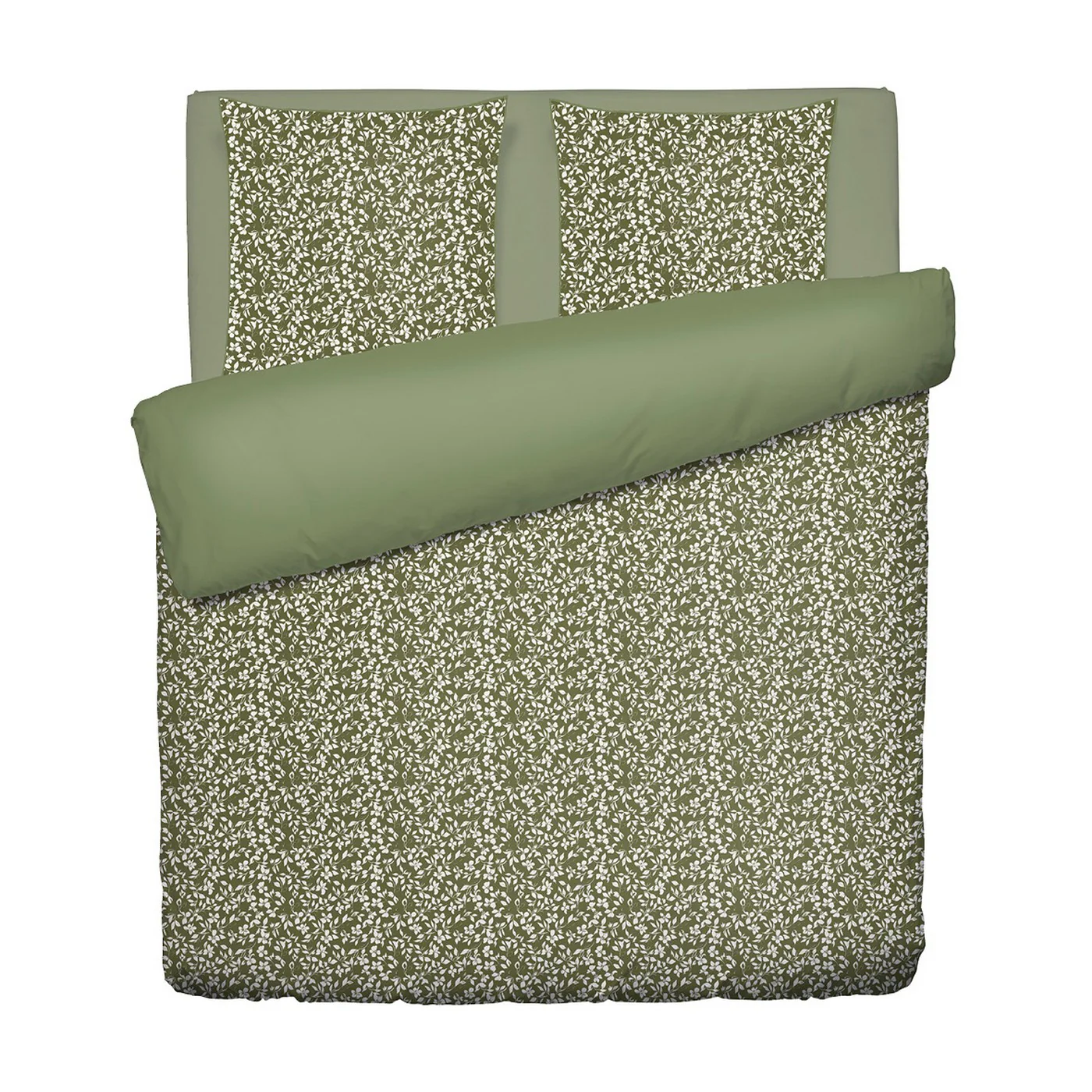 Housse De Couette + Taies D'Oreiller Satin De Coton - Vert - Floréal - Image 5