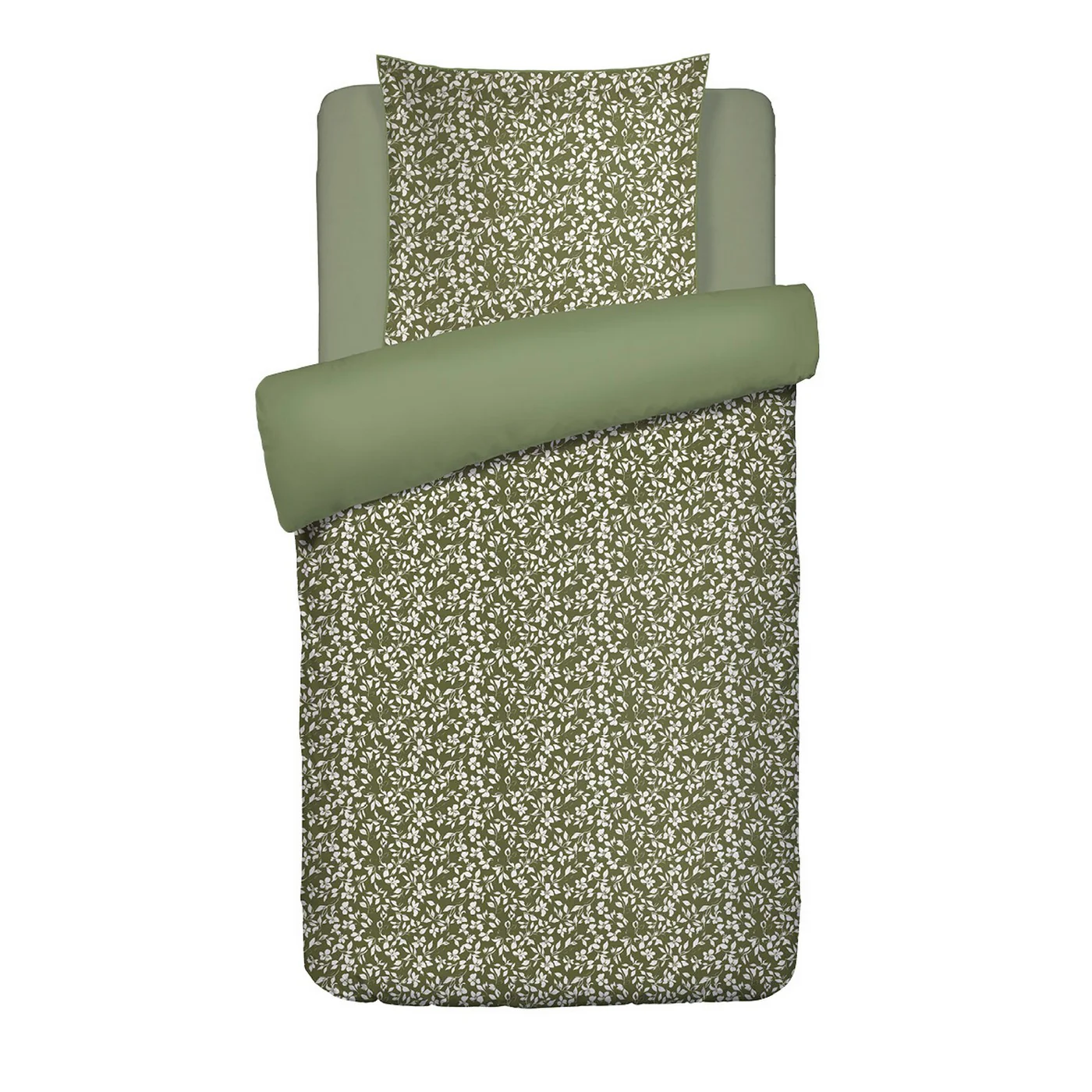 Housse De Couette + Taies D'Oreiller Satin De Coton - Vert - Floréal - Image 6