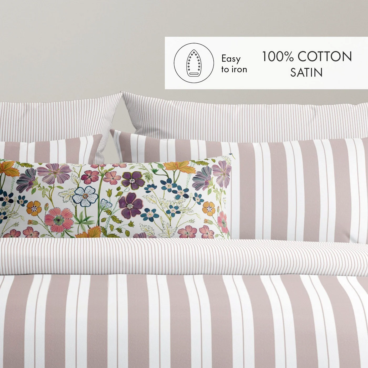 Housse De Couette + Taies D'Oreiller Satin De Coton - Vieux Rose - Noémie - Image 3