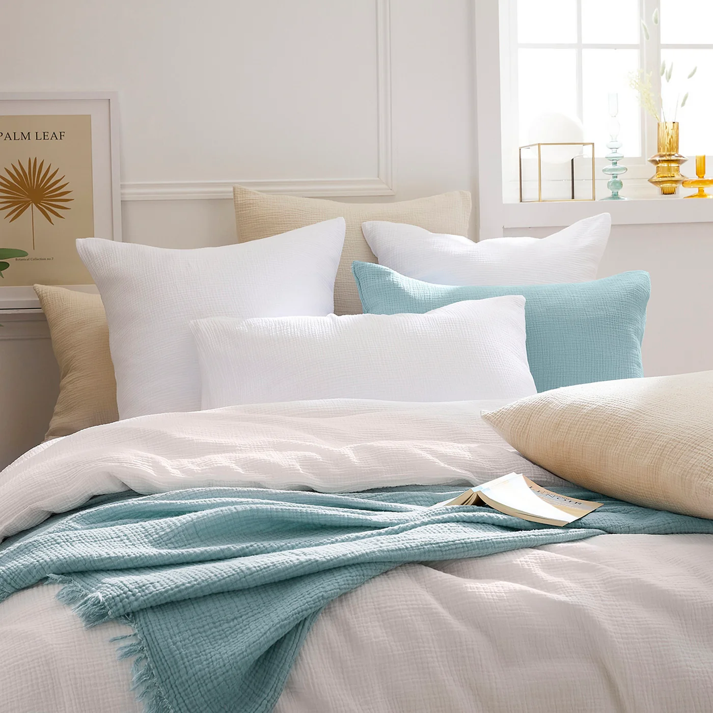 Housse De Couette + Taies Gaze De Coton - Blanc 02 - Uni - Image 3