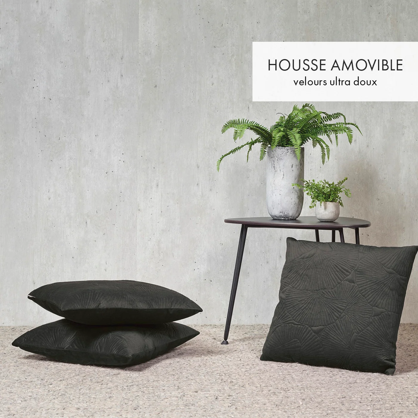 Housse De Coussin Fleur Ciselé - Anthracite - Uni - Image 2