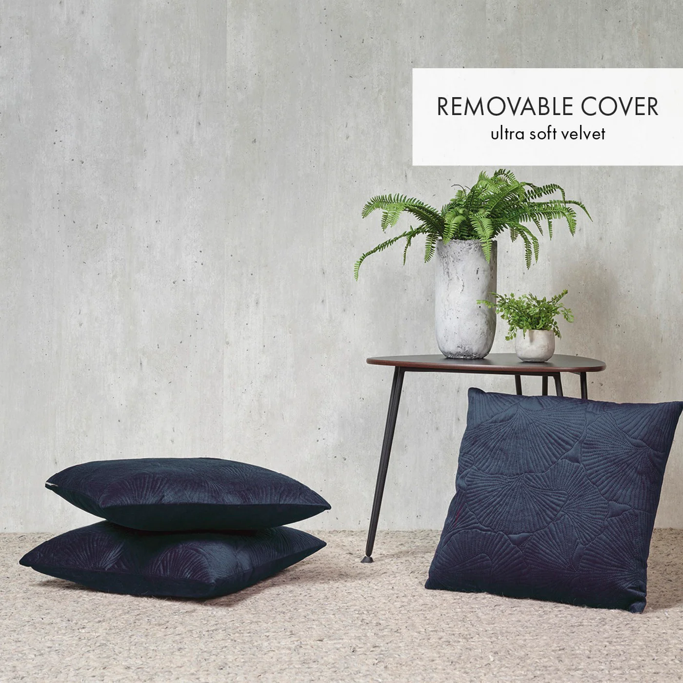 Housse De Coussin Fleur Ciselé - Bleu Foncé - Uni - Image 3