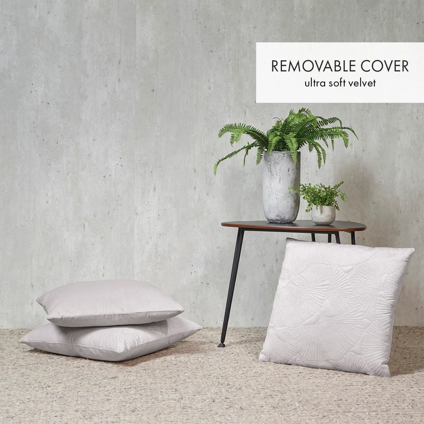 Housse De Coussin Fleur Ciselé - Taupe - Uni - Image 3