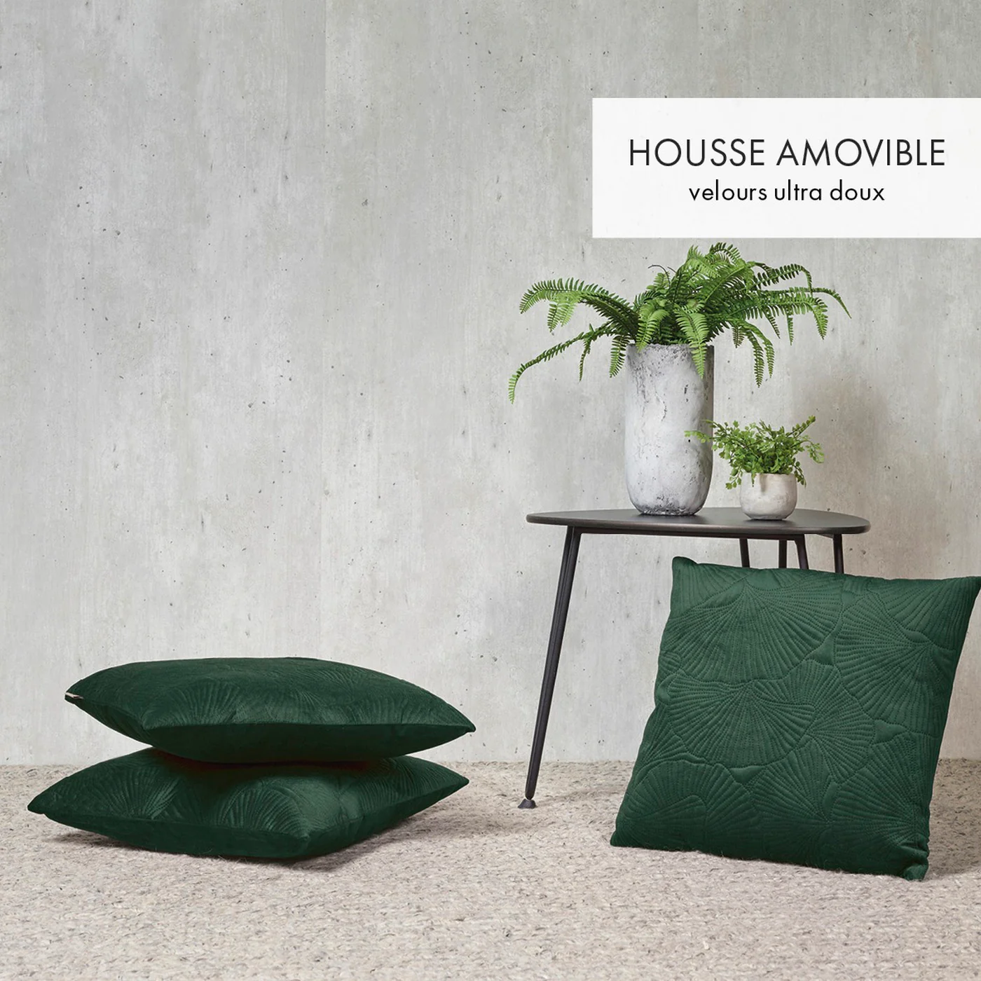 Housse De Coussin Fleur Ciselé - Vert Foncé - Uni - Image 2