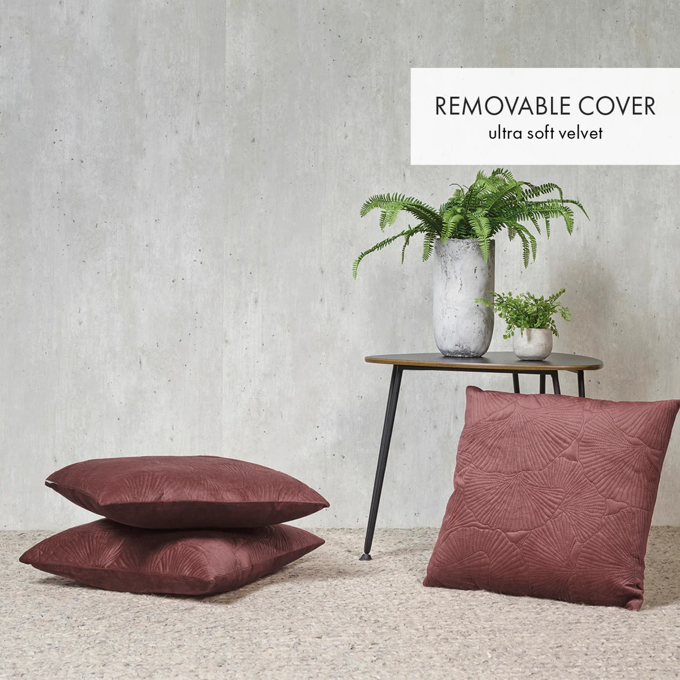 Housse De Coussin Fleur Ciselé - Vieux Rose - Uni - Image 3