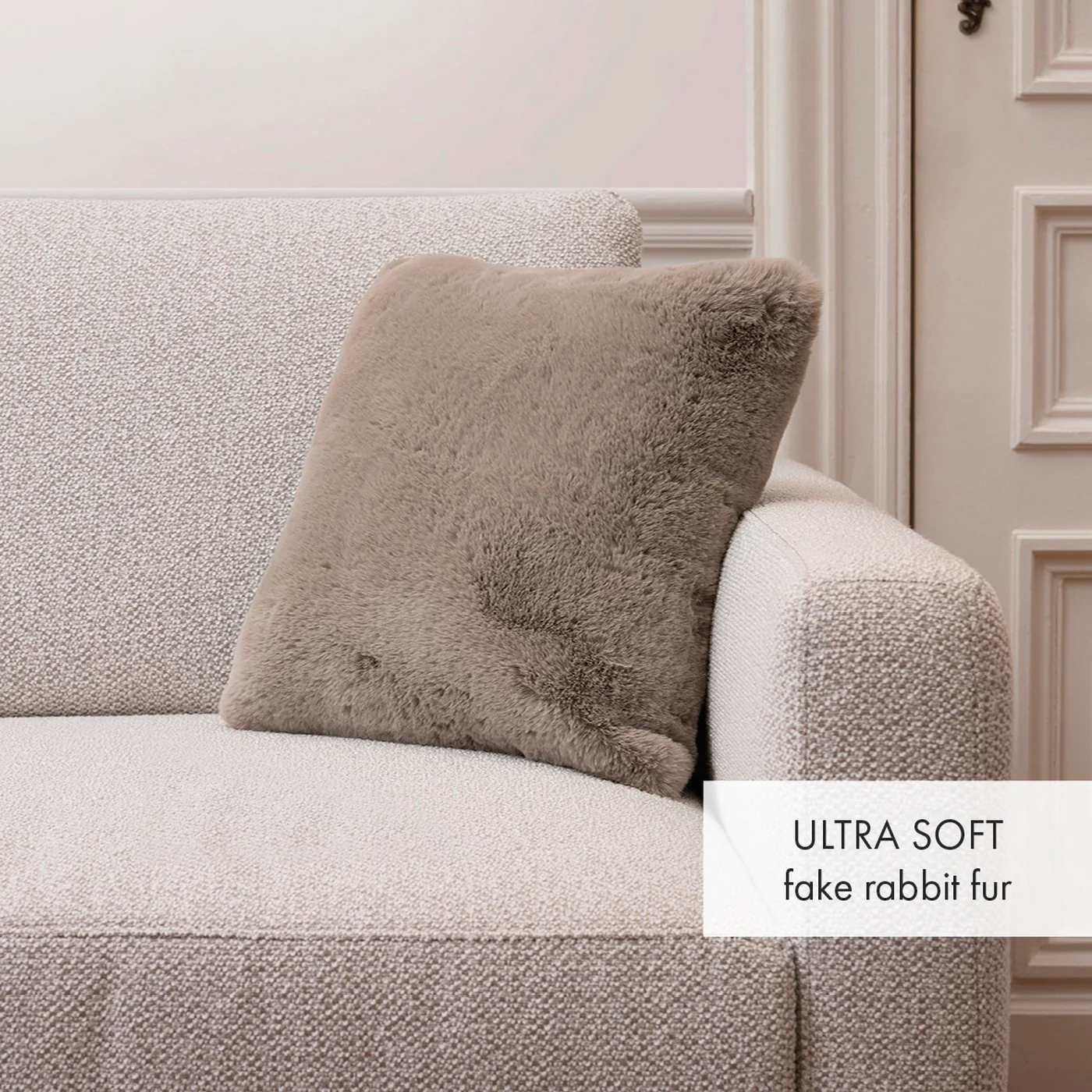 Housse De Coussin Imitation Fourrure - Beige - Uni - Image 3