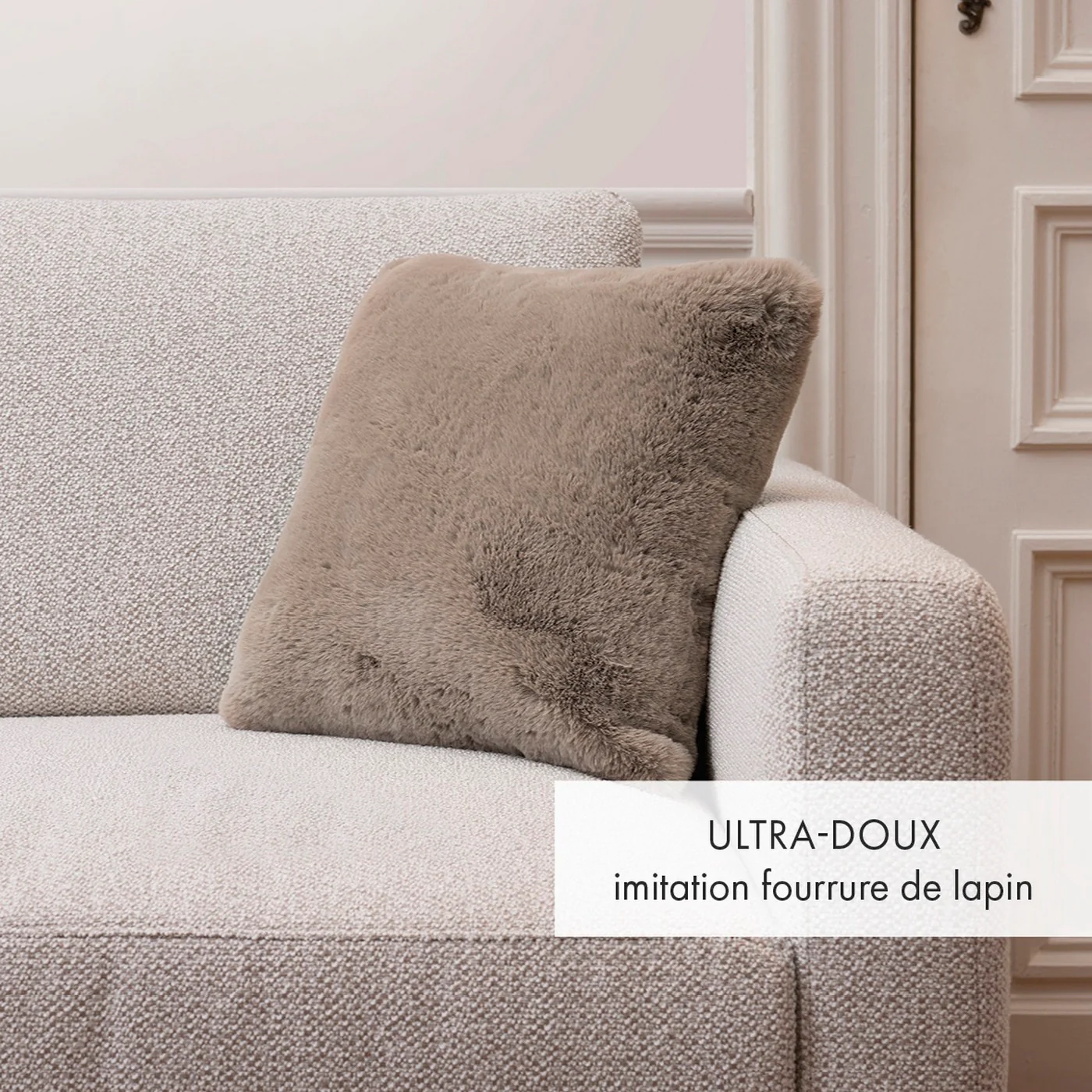 Housse De Coussin Imitation Fourrure - Beige - Uni - Image 4