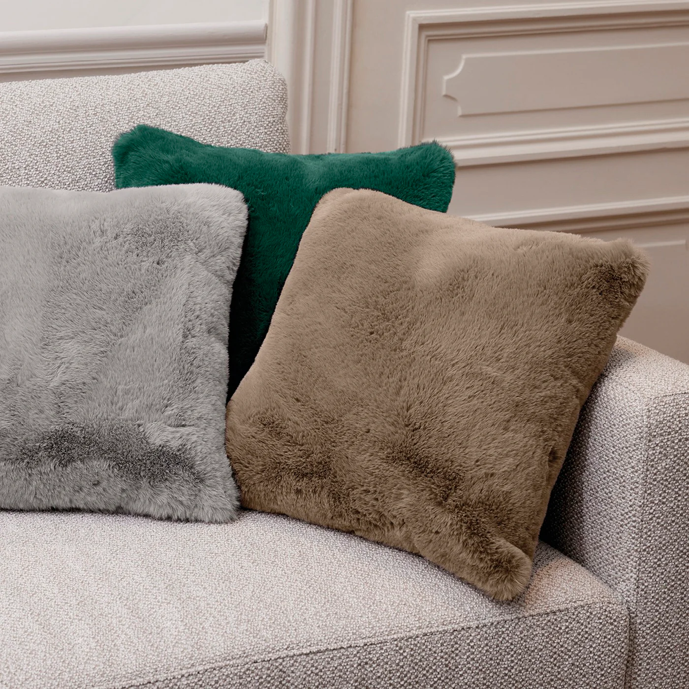 Housse De Coussin Imitation Fourrure - Beige - Uni - Image 5
