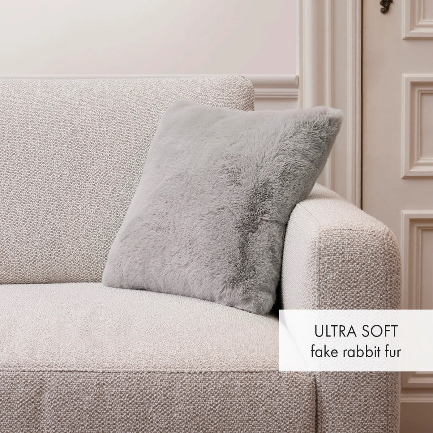 Housse De Coussin Imitation Fourrure - Gris - Uni - Image 3