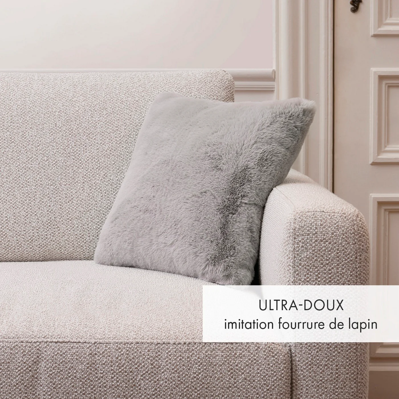 Housse De Coussin Imitation Fourrure - Gris - Uni - Image 4
