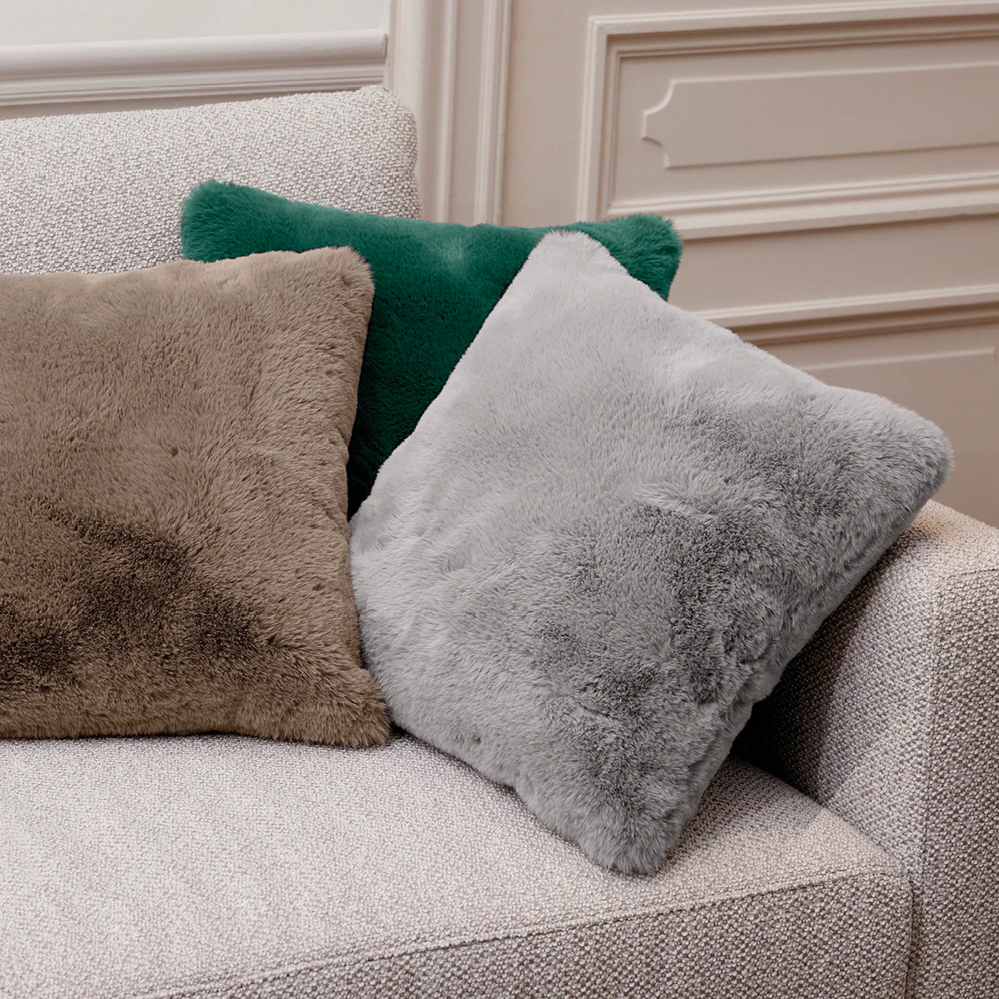 Housse De Coussin Imitation Fourrure - Gris - Uni - Image 5
