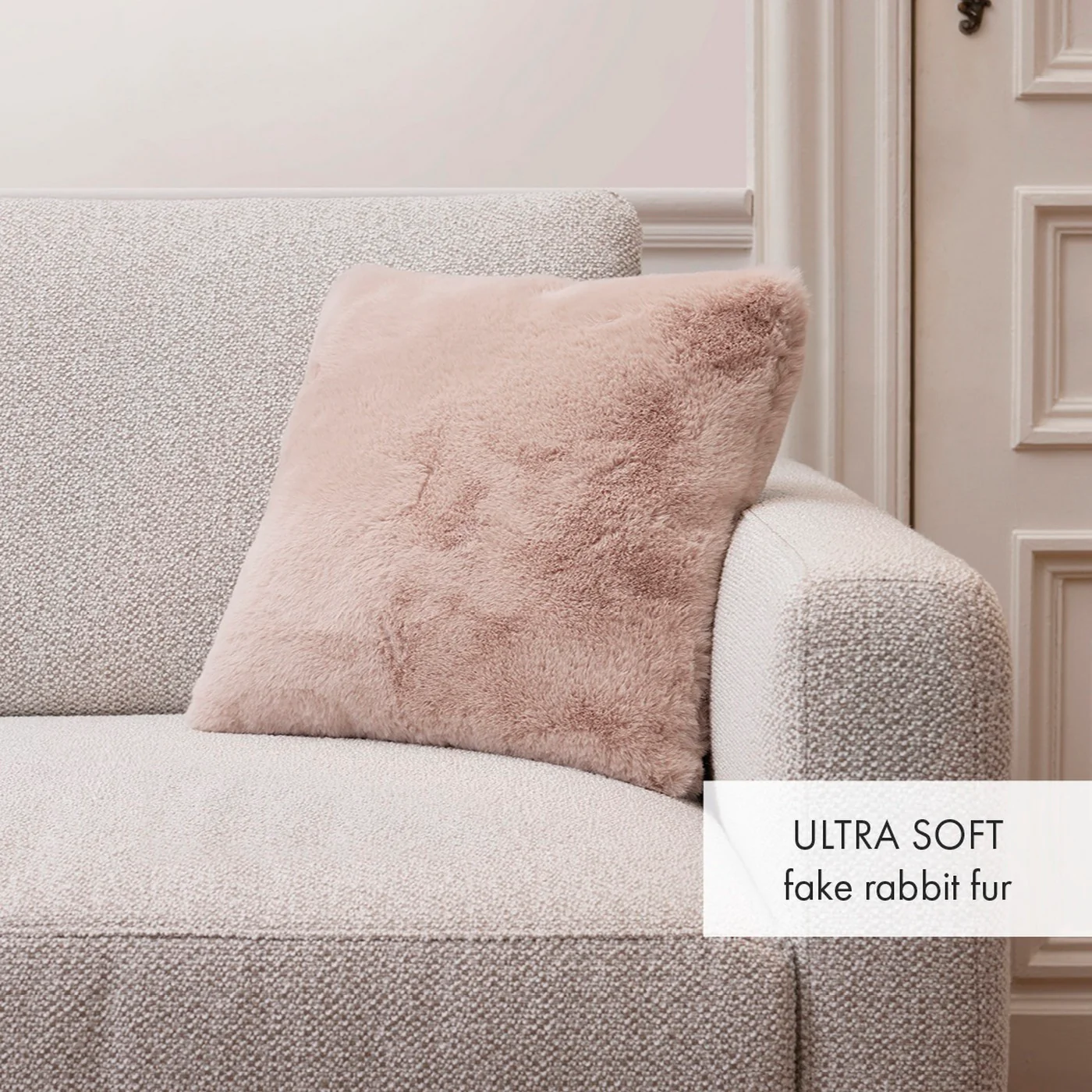 Housse De Coussin Imitation Fourrure - Rose Clair - Uni - Image 3