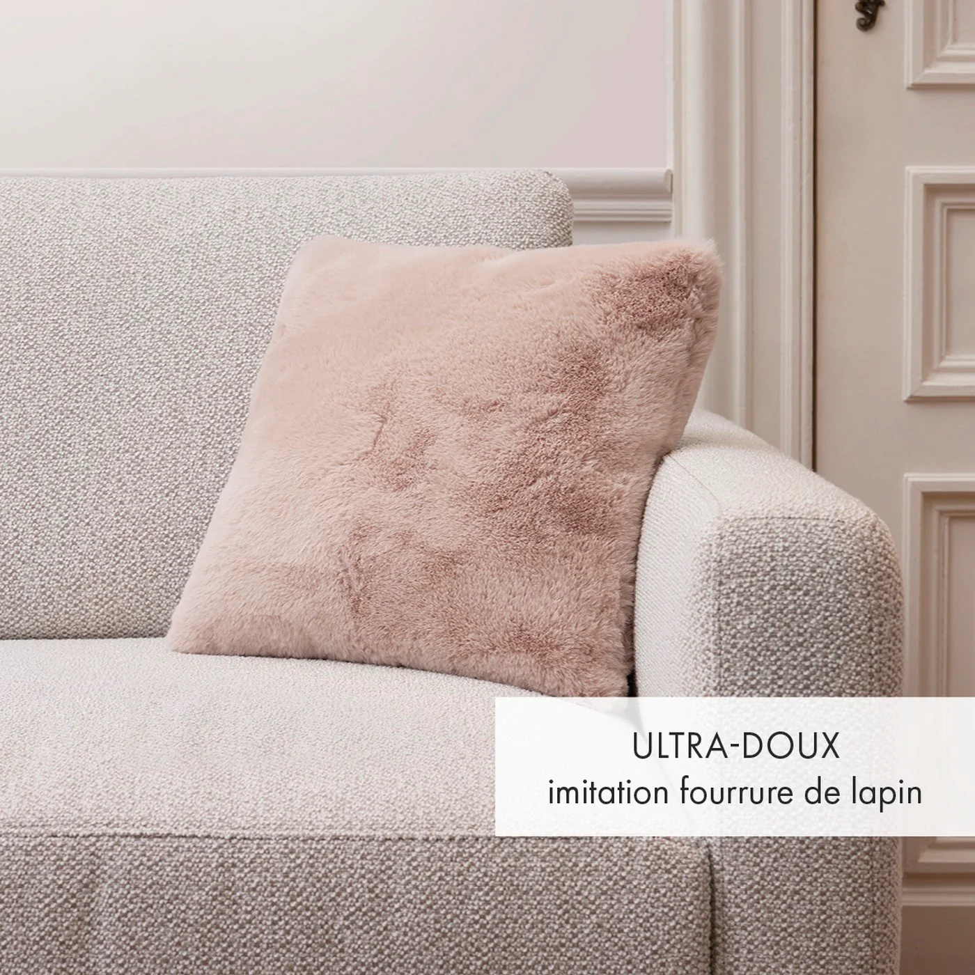 Housse De Coussin Imitation Fourrure - Rose Clair - Uni - Image 3