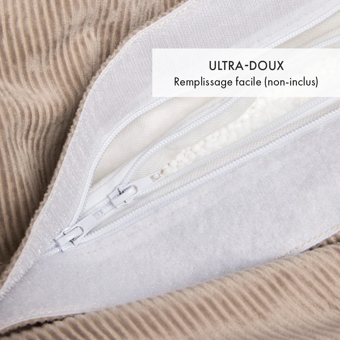 Housse De Pouf Velours Côtelé - Taupe - Uni - Image 2
