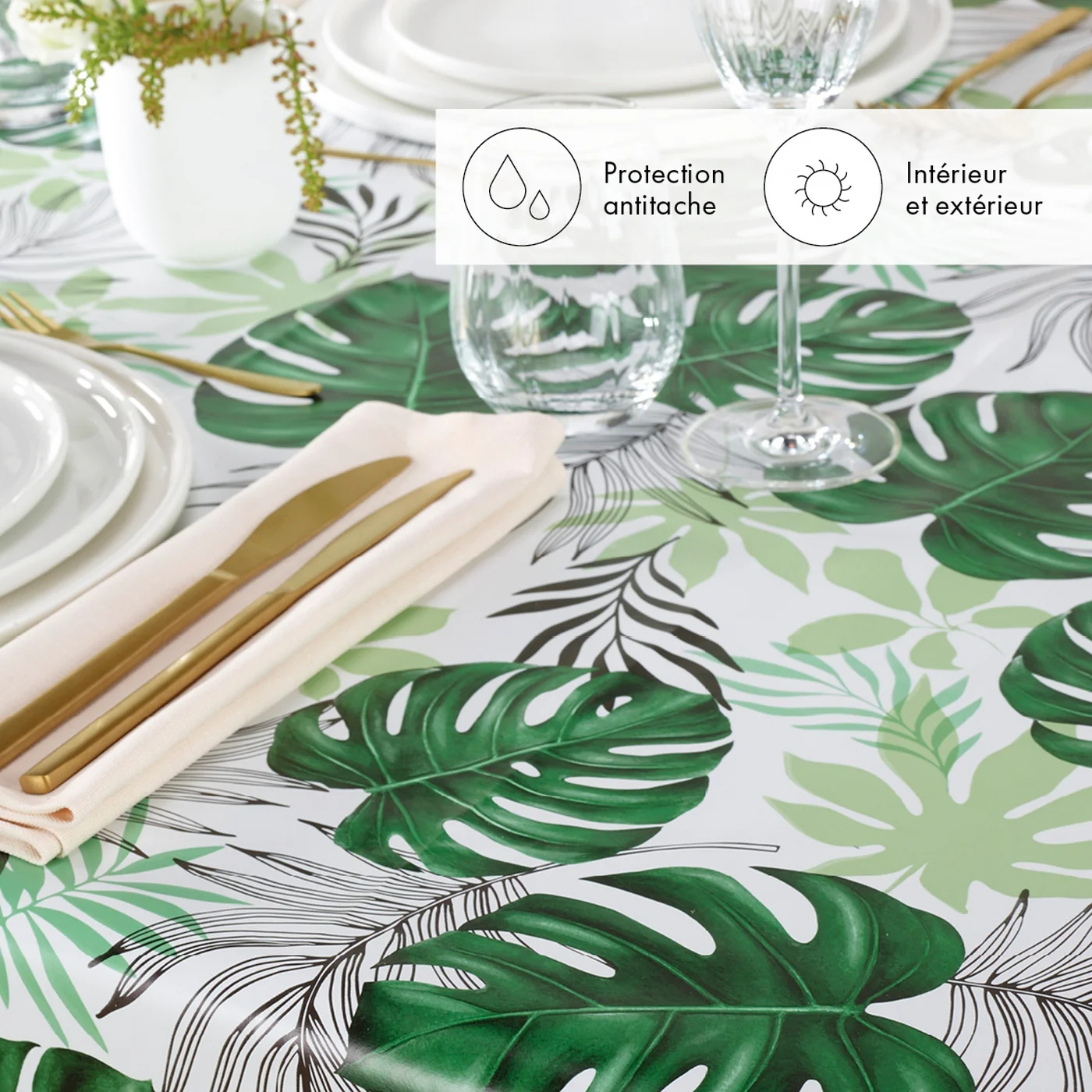 Nappe - Blanc - Palmier À Feuilles - Image 3