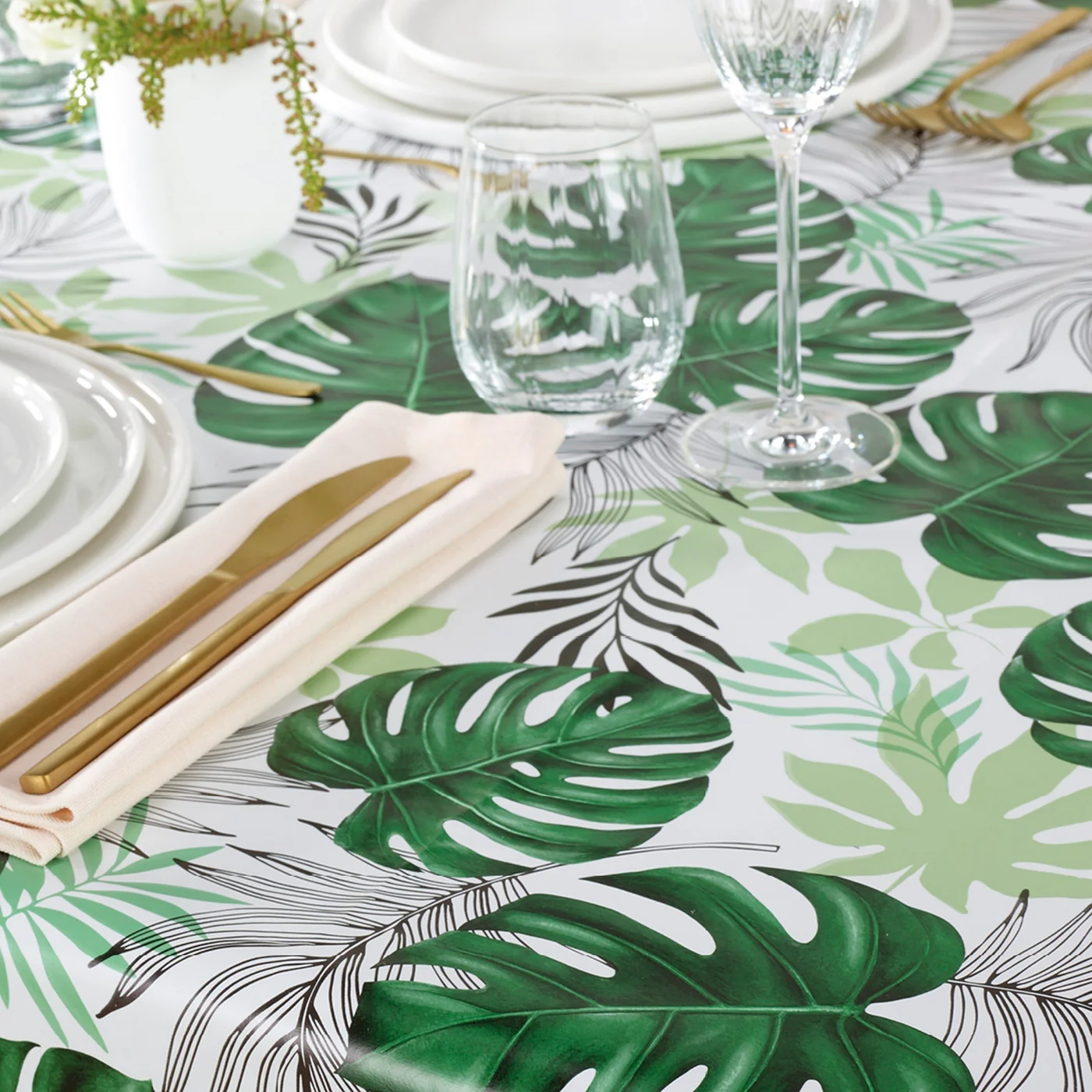 Nappe - Blanc - Palmier À Feuilles - Image 5