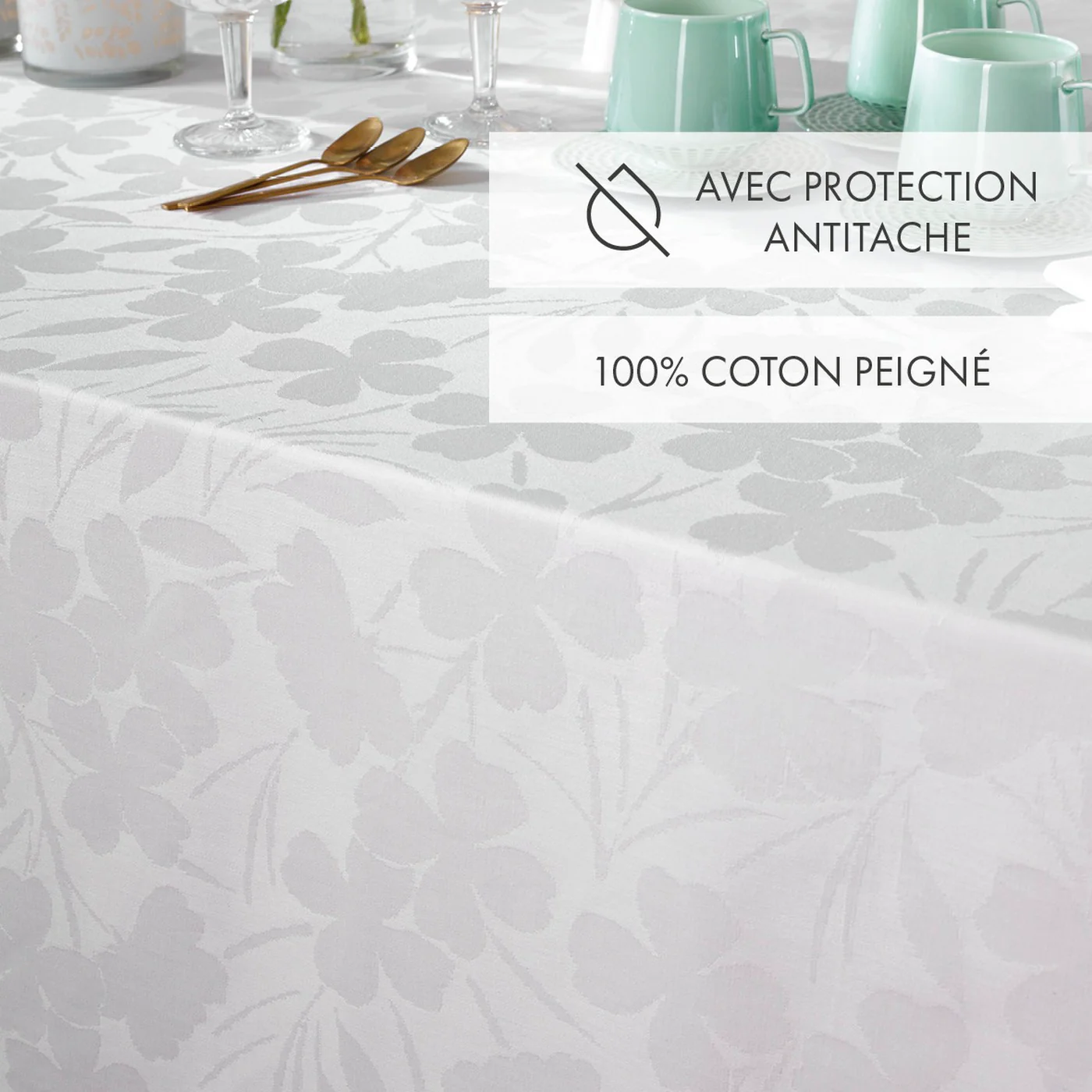 Nappe Tissé Jacquard - Blanc - Petit Chêne - Image 3