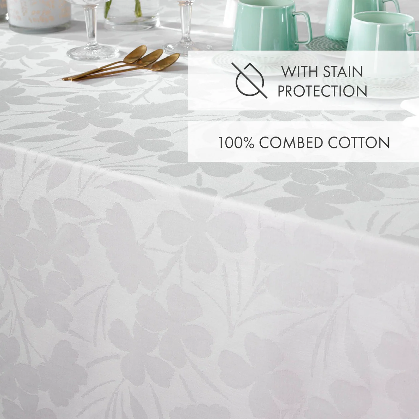 Nappe Tissé Jacquard - Blanc - Petit Chêne - Image 4
