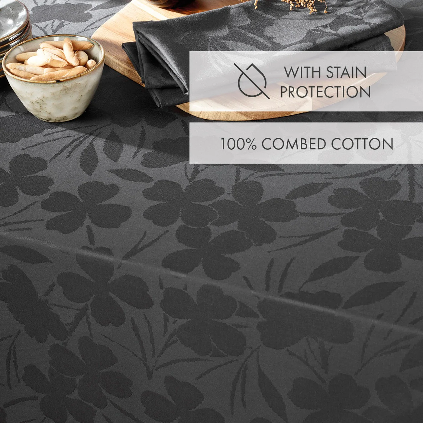 Nappe Tissé Jacquard - Gris Foncé - Petit Chêne - Image 4