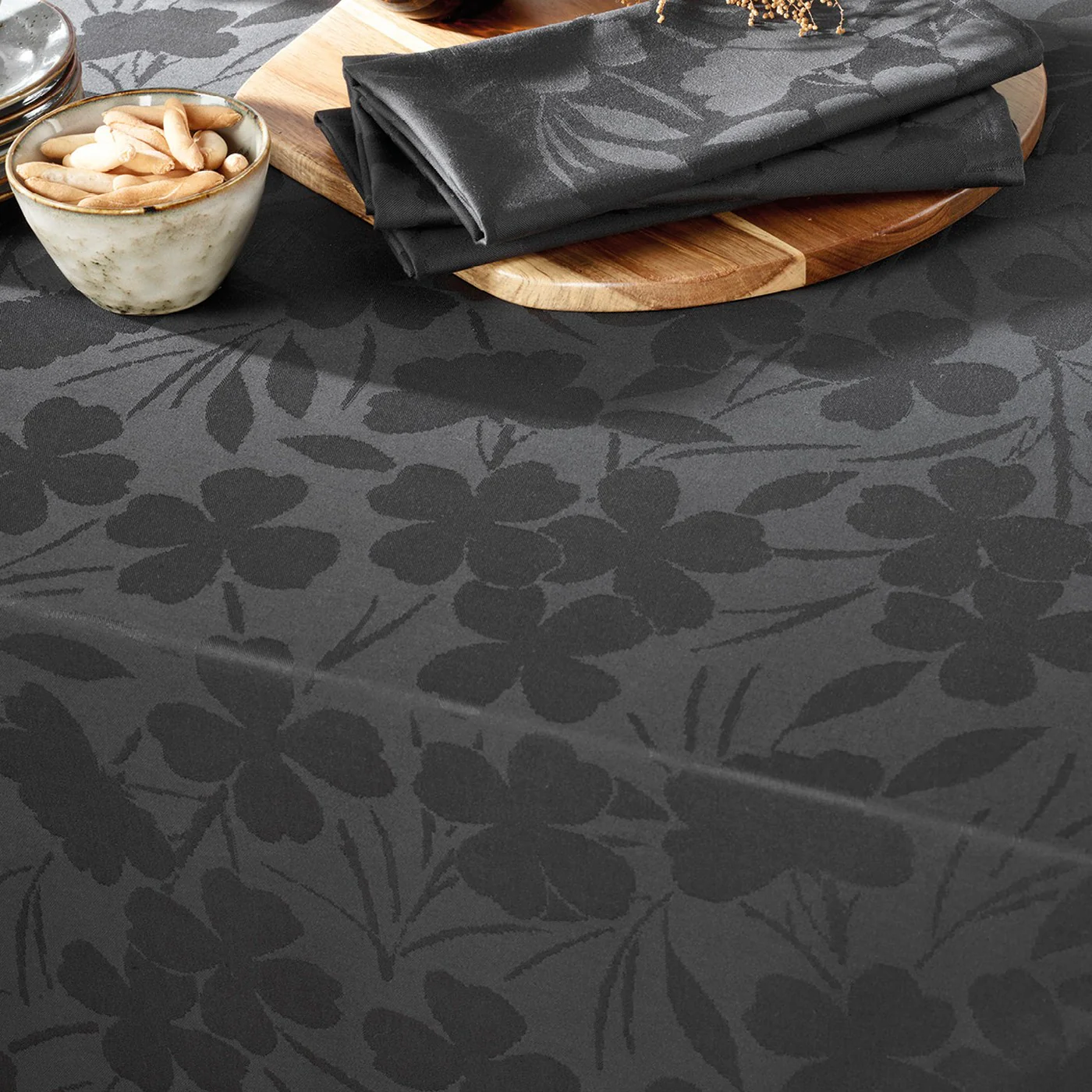 Nappe Tissé Jacquard - Gris Foncé - Petit Chêne - Image 5