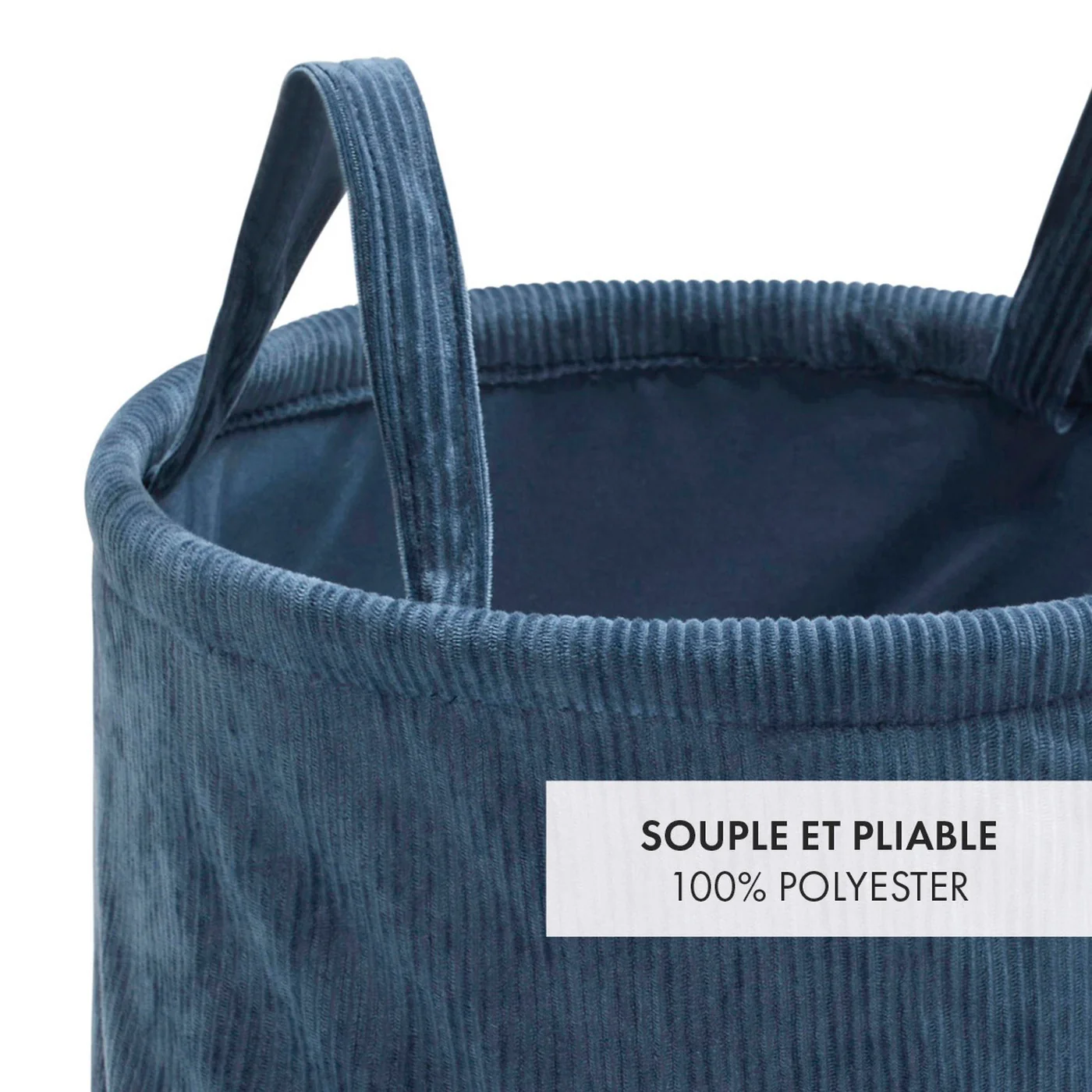 Panier De Rangement Velours Côtelé - Bleu - Uni - Image 2