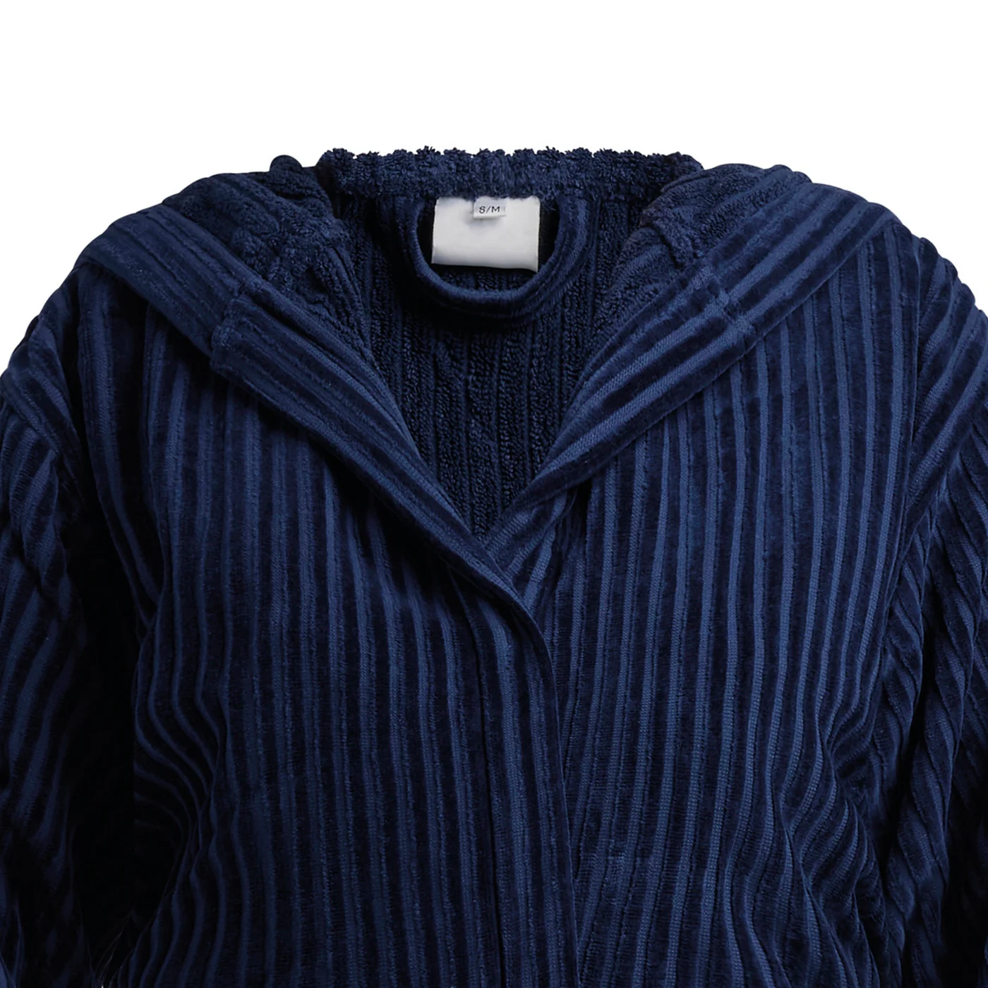 Peignoir Avec Capuche - Bleu Foncé - Rayures Tissées Jacquard - Image 6