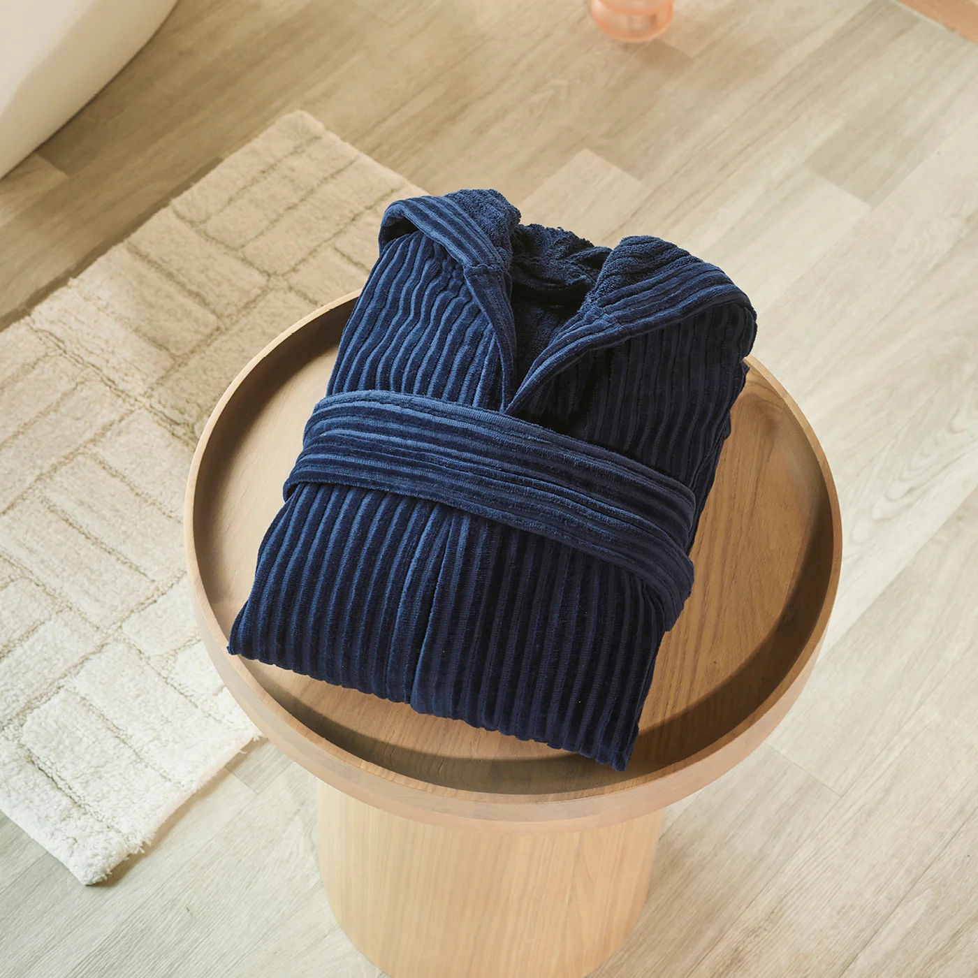 Peignoir Avec Capuche - Bleu Foncé - Rayures Tissées Jacquard - Image 7